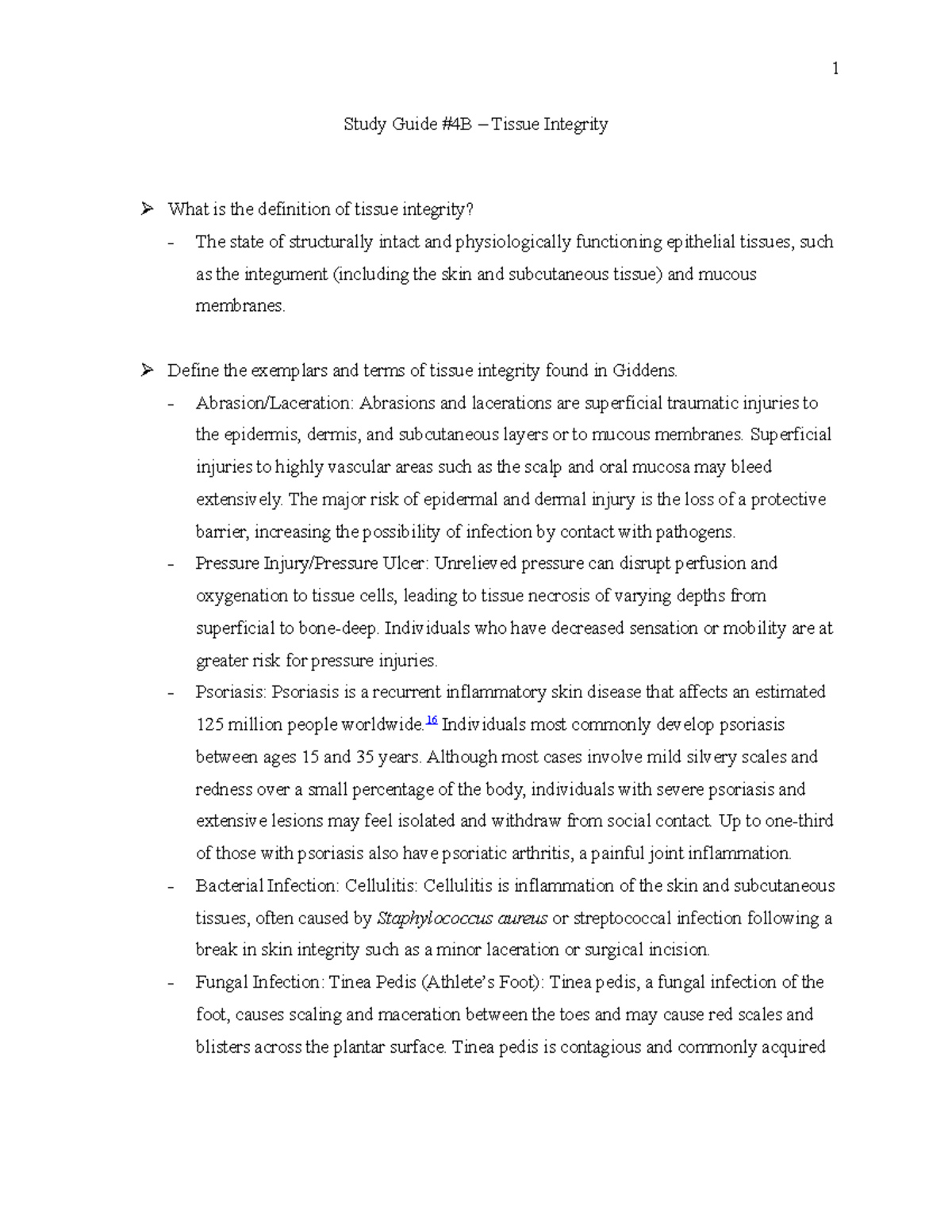 Tissue Integrity Study Guide - Study Guide #4B – Tissue Integrity What ...