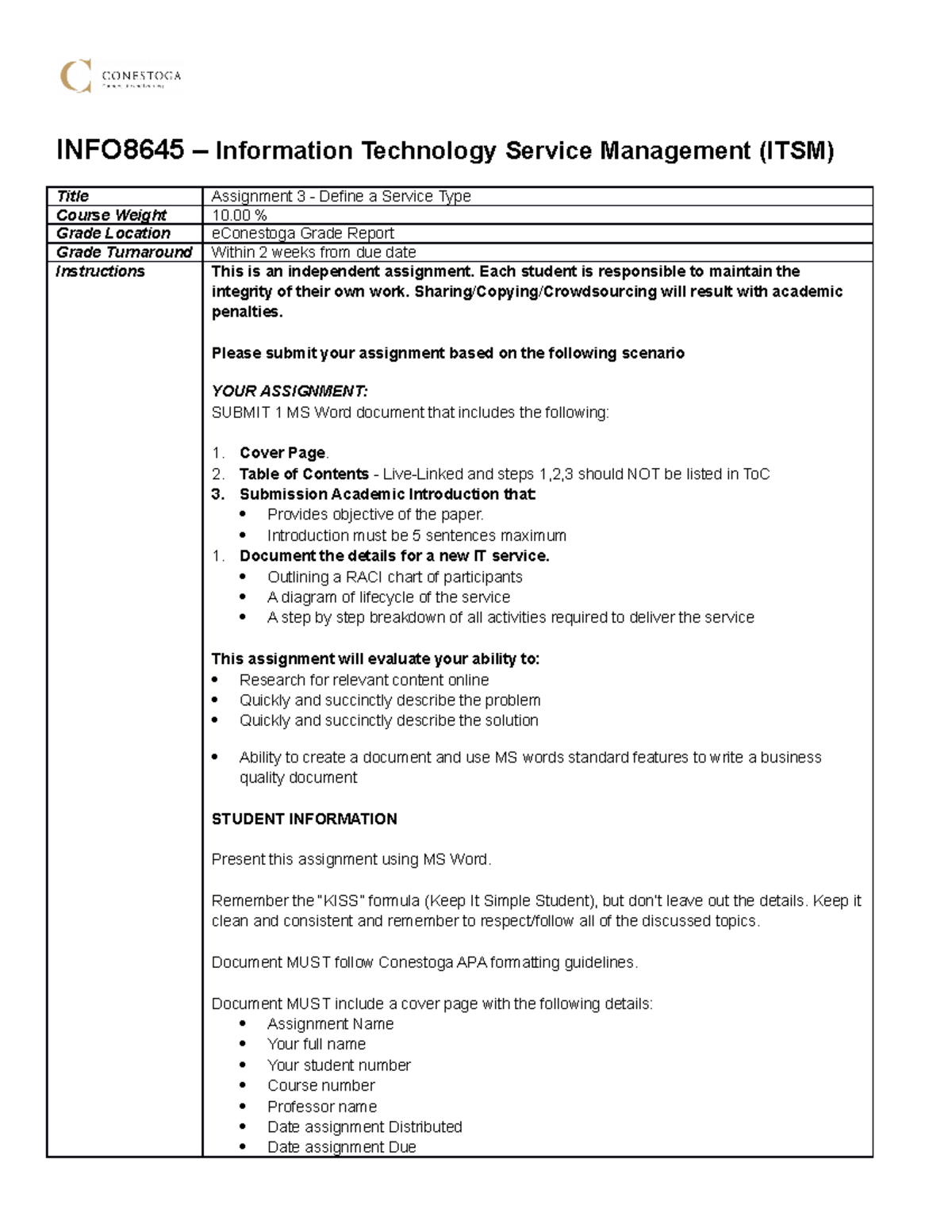 INFO8645 - Assignment 3 - Define a Service Type Instructions - INFO8645 ...