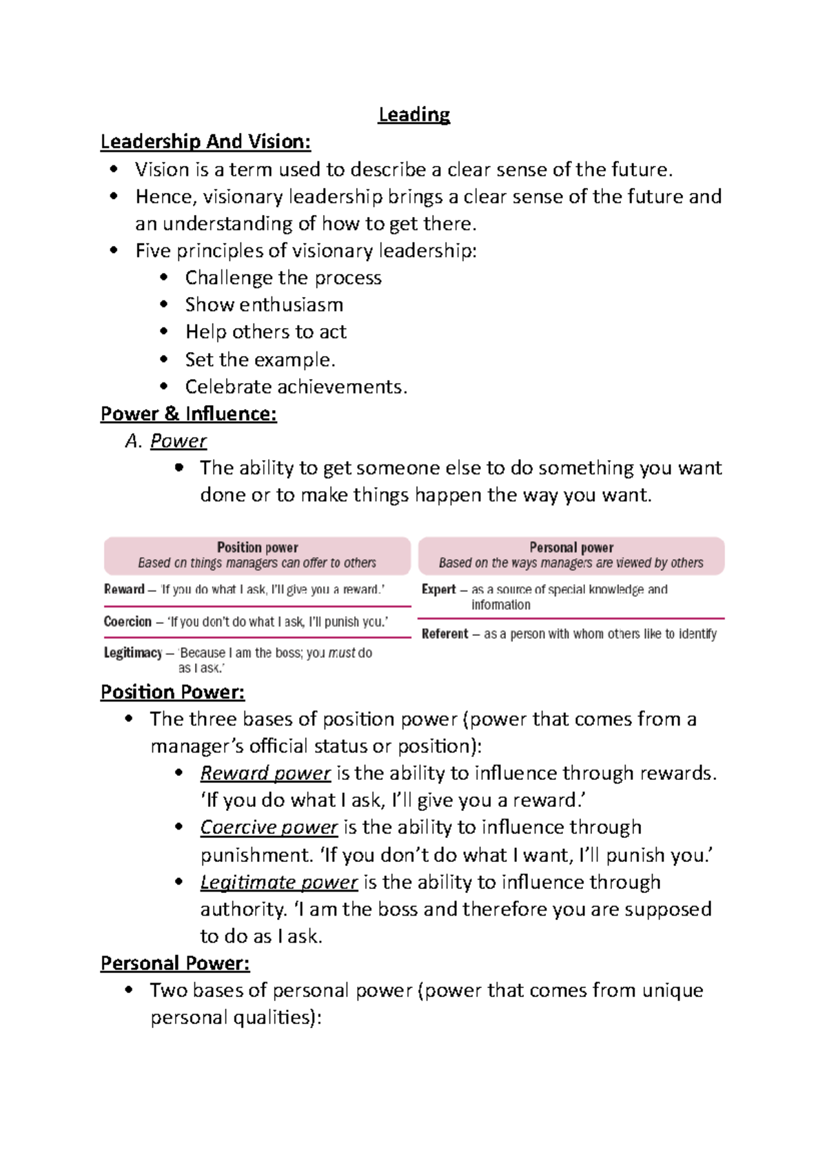 Leading notes - Leading Leadership And Vision: Vision is a term used to ...