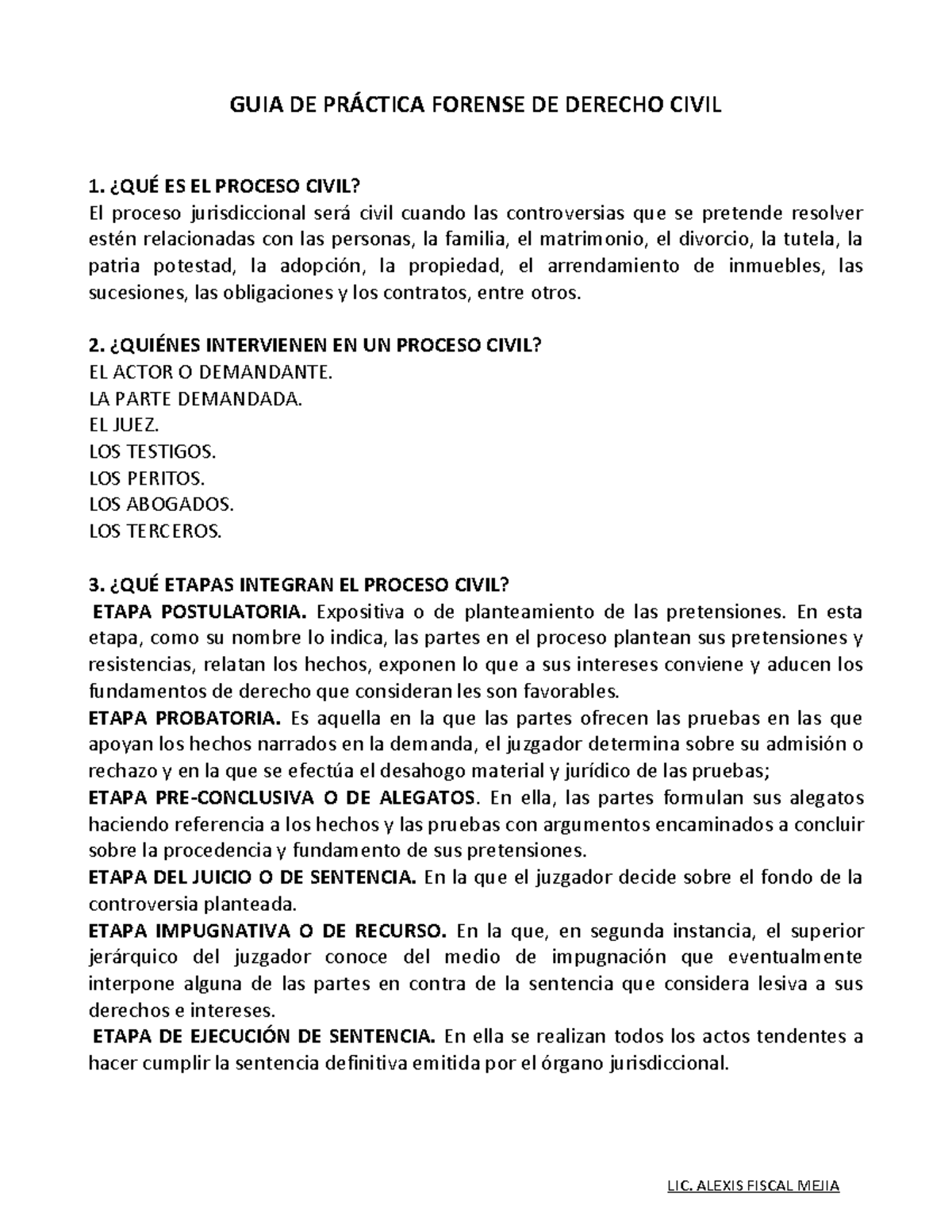 GUÍA PRÁCTICA FORENSE DERECHO PROCESAL CIVIL 1 - GUIA DE PRÁCTICA ...