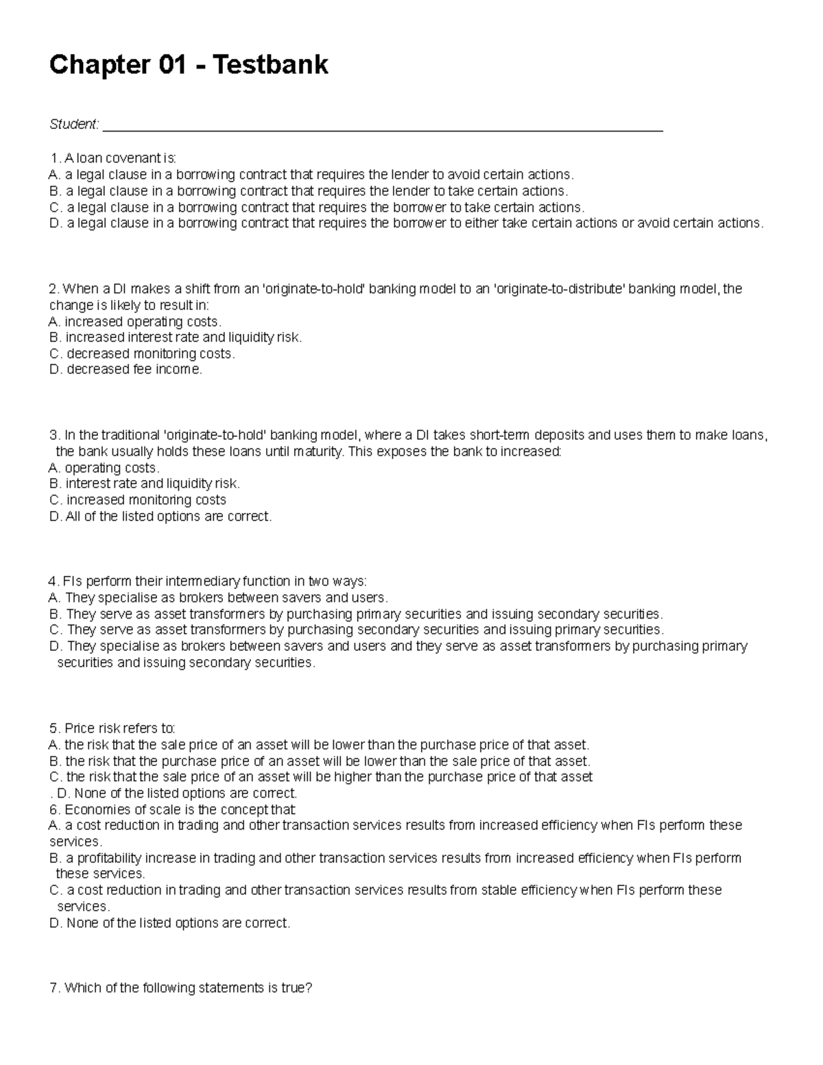 Chapter 1 Test Bank Questions - Chapter 01 - Testbank _Student: - Studocu