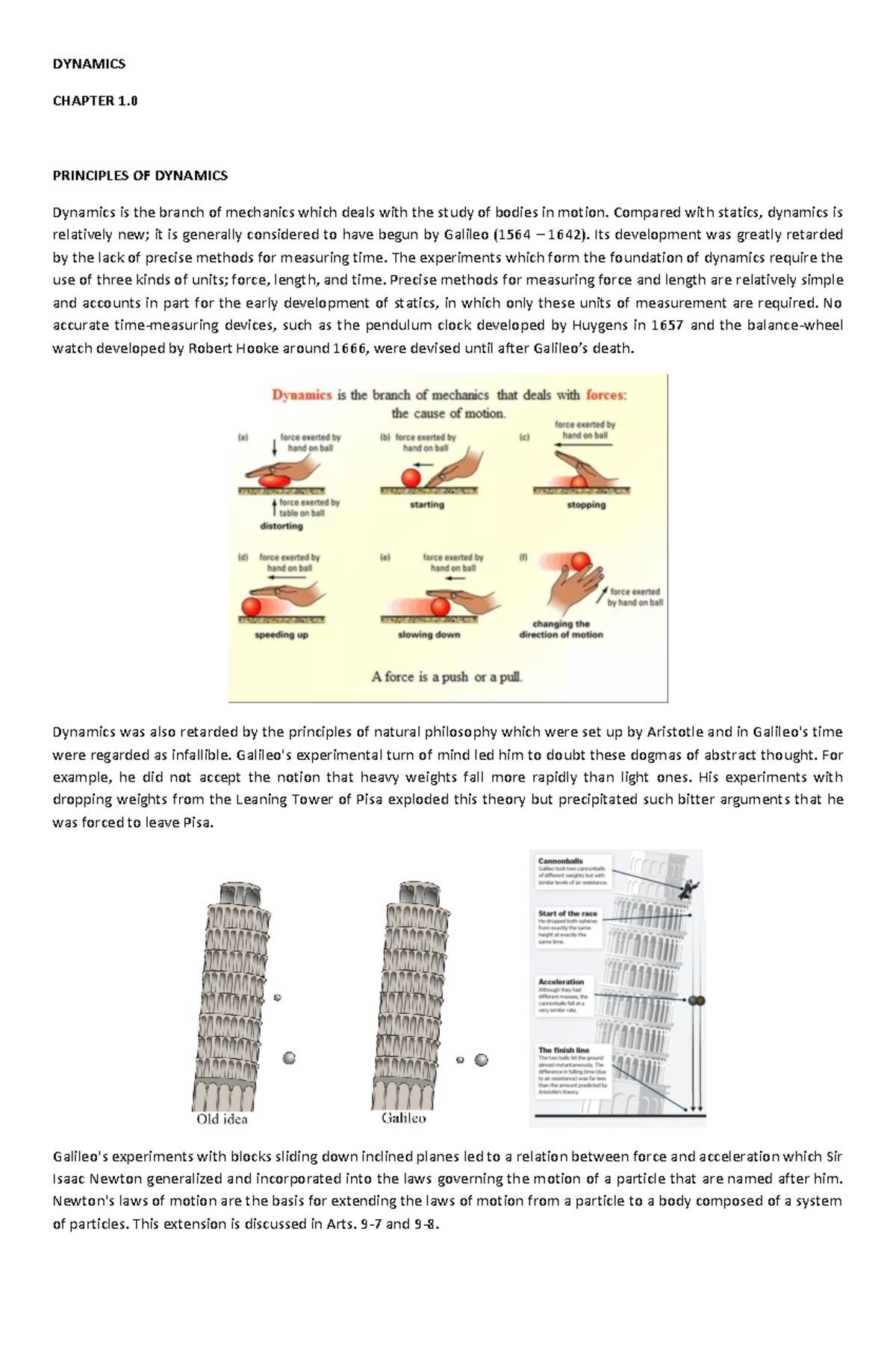 Dynamics - Chapter 1 - DYNAMICS CHAPTER 1. PRINCIPLES OF DYNAMICS ...