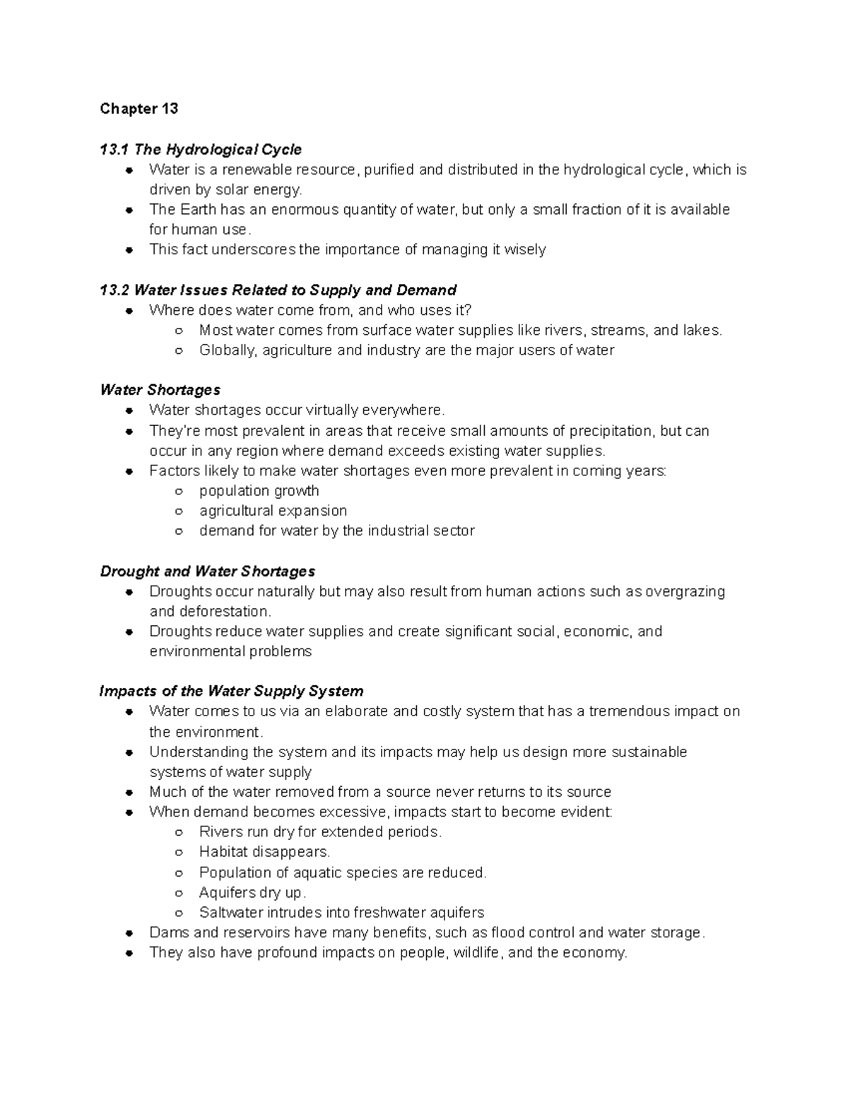 Chapter 13 Notes - Chapter 13 13 The Hydrological Cycle Water Is A ...