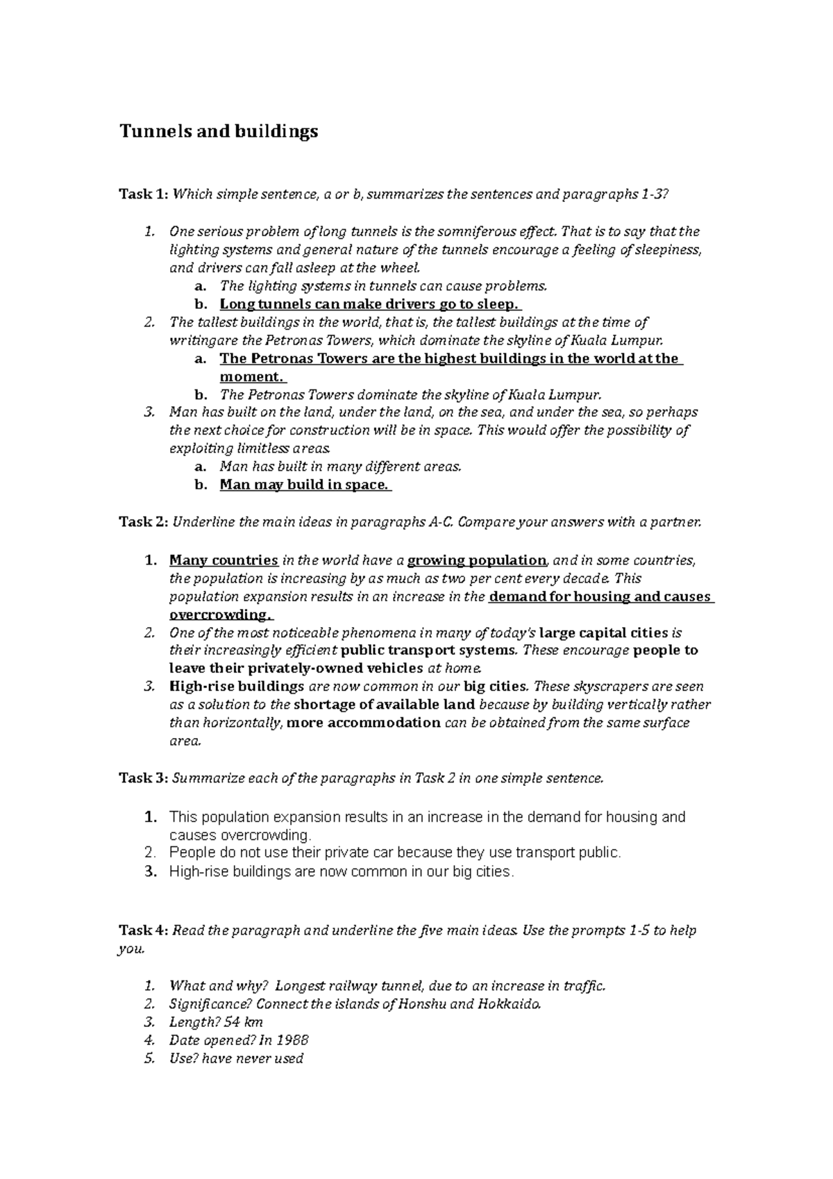Tunnels and buildings Ejercicios de classe Tunnels and buildings