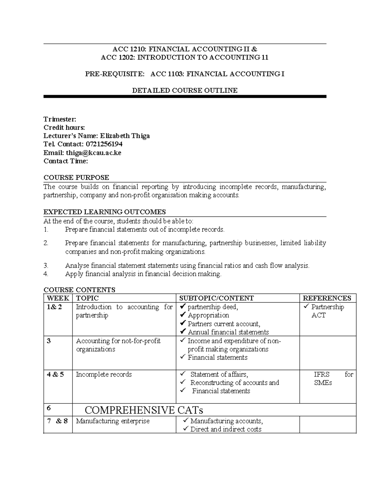 ACC 1202/4/10- Course Outline - ACC 1210: FINANCIAL ACCOUNTING II & ACC ...