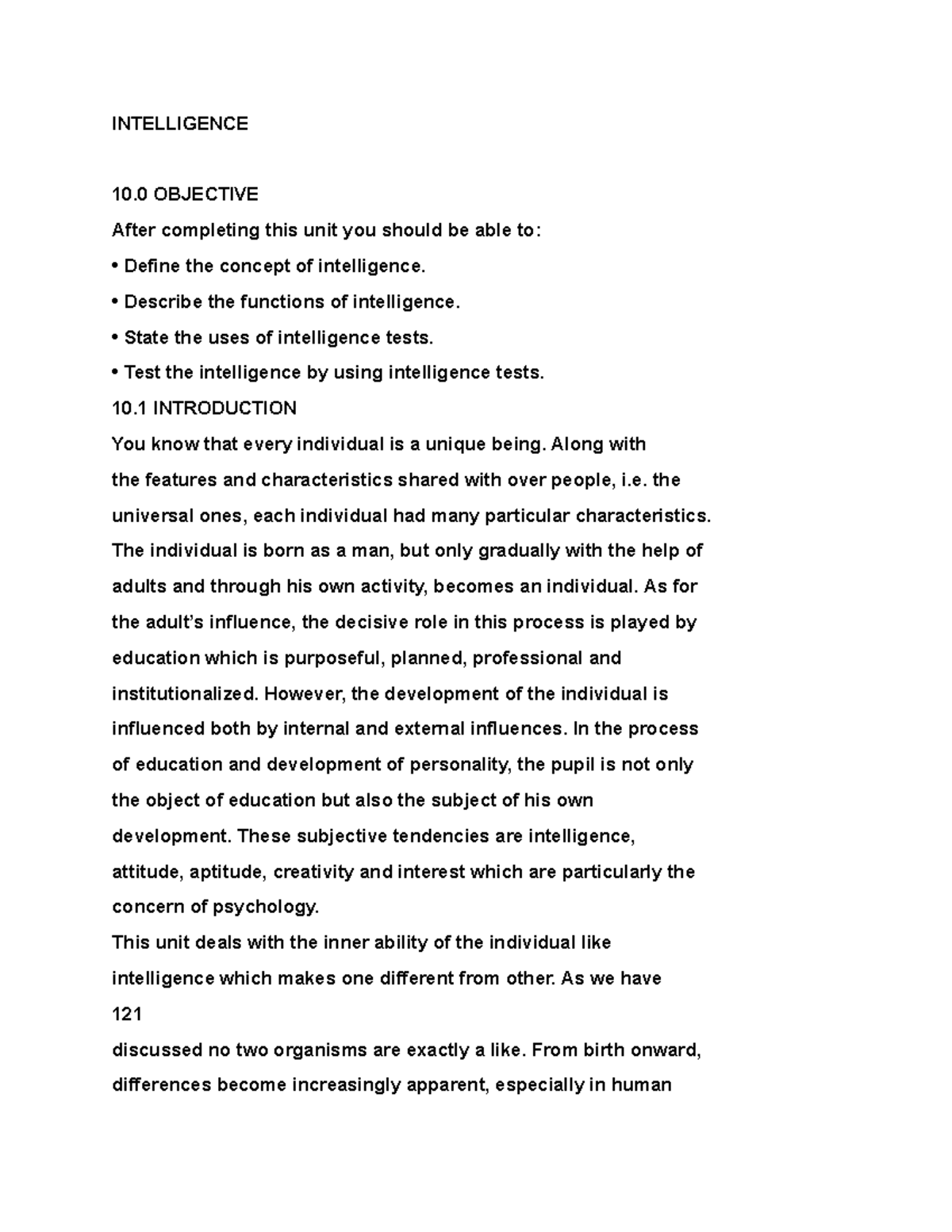 PSYC 145 - PSYC 145 NOTES - INTELLIGENCE 10 OBJECTIVE After completing ...