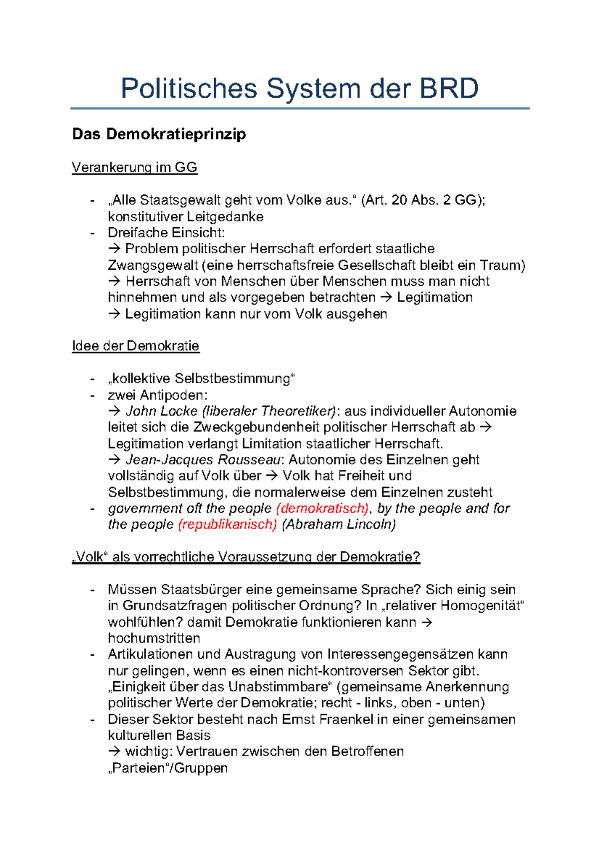 Das Demokratieprinzip - Politisches System Der BRD Das ...