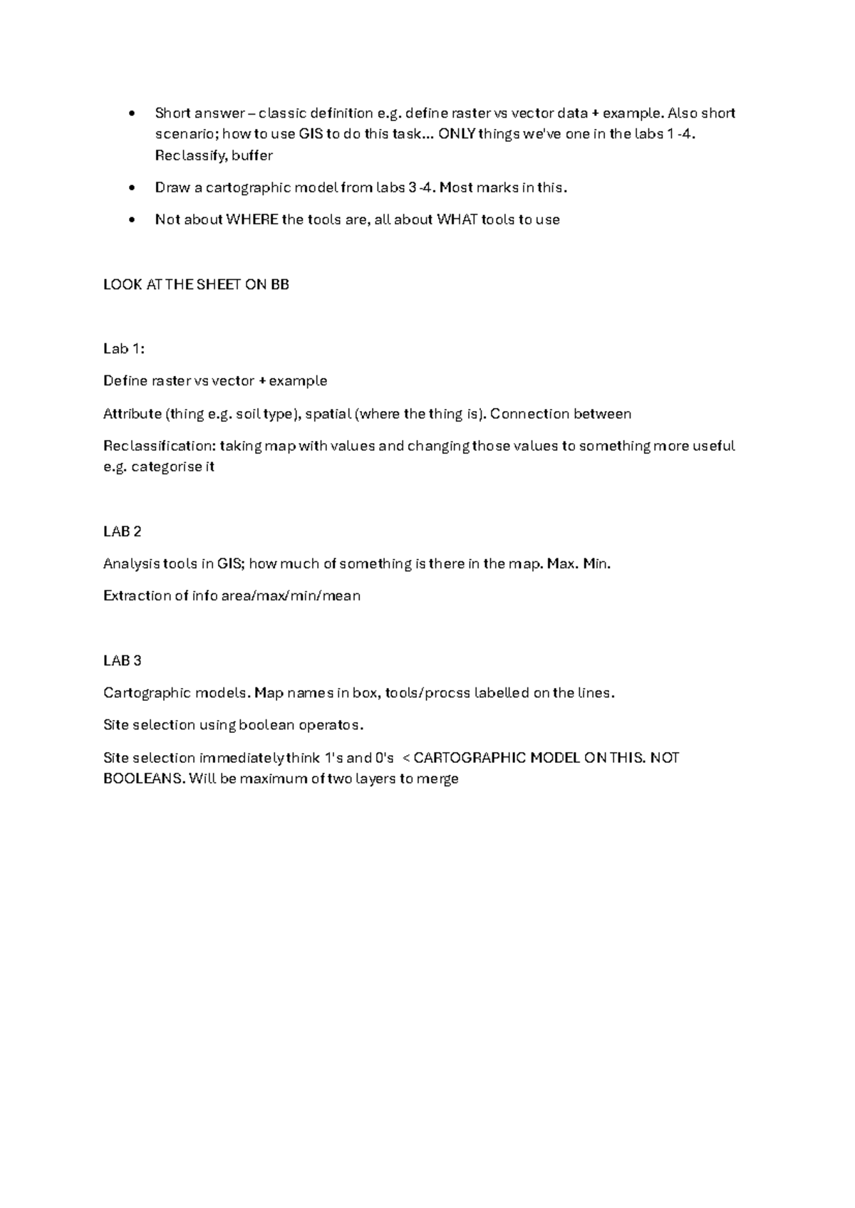 GEOG201 GIS section review Short answer classic definition e