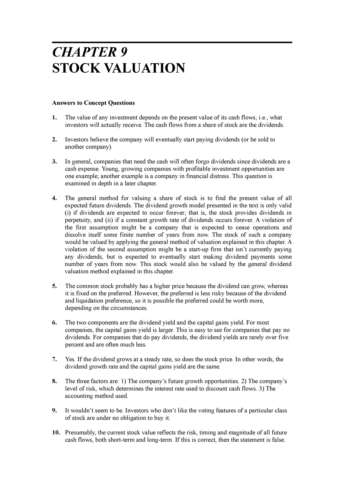 Chapter 9 Solutions - Cvsdcfvgb - CHAPTER 9 STOCK VALUATION Answers To ...