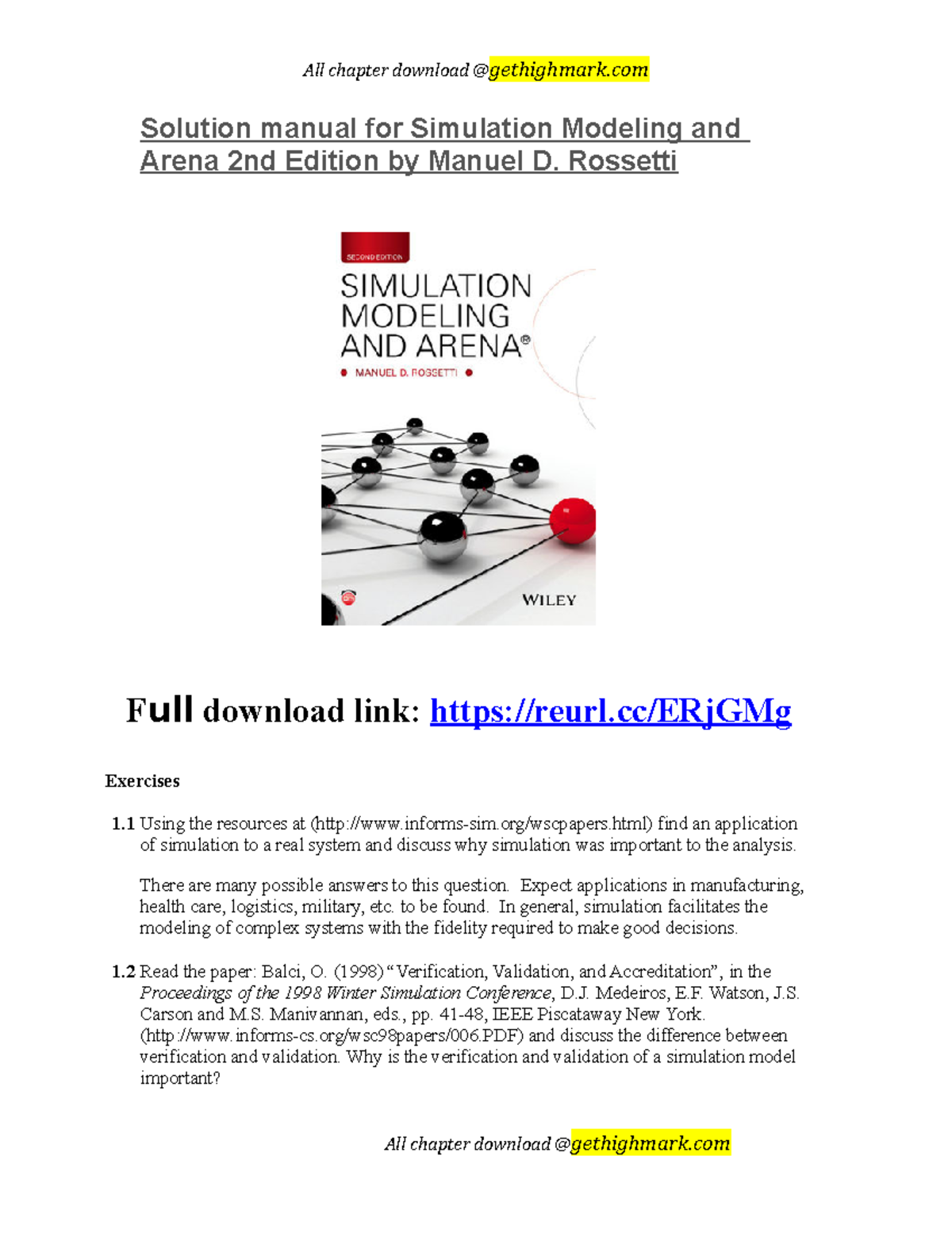 Solution Manual For Simulation Modeling And Arena 2nd Edition By Manuel ...