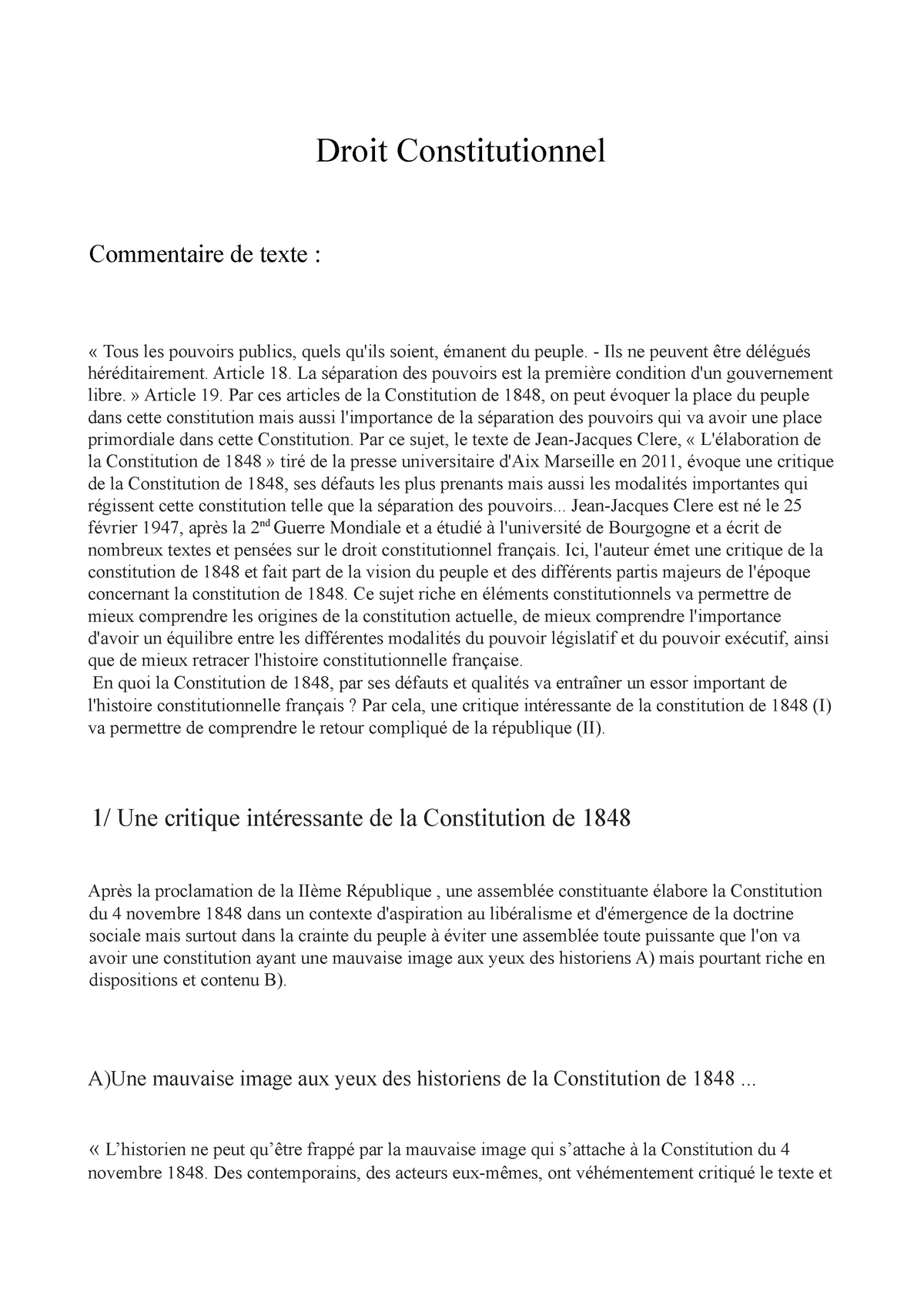 Commentaire Sur La Séparation Des Pouvoirs Droit Constitutionnel Commentaire De Texte Tous