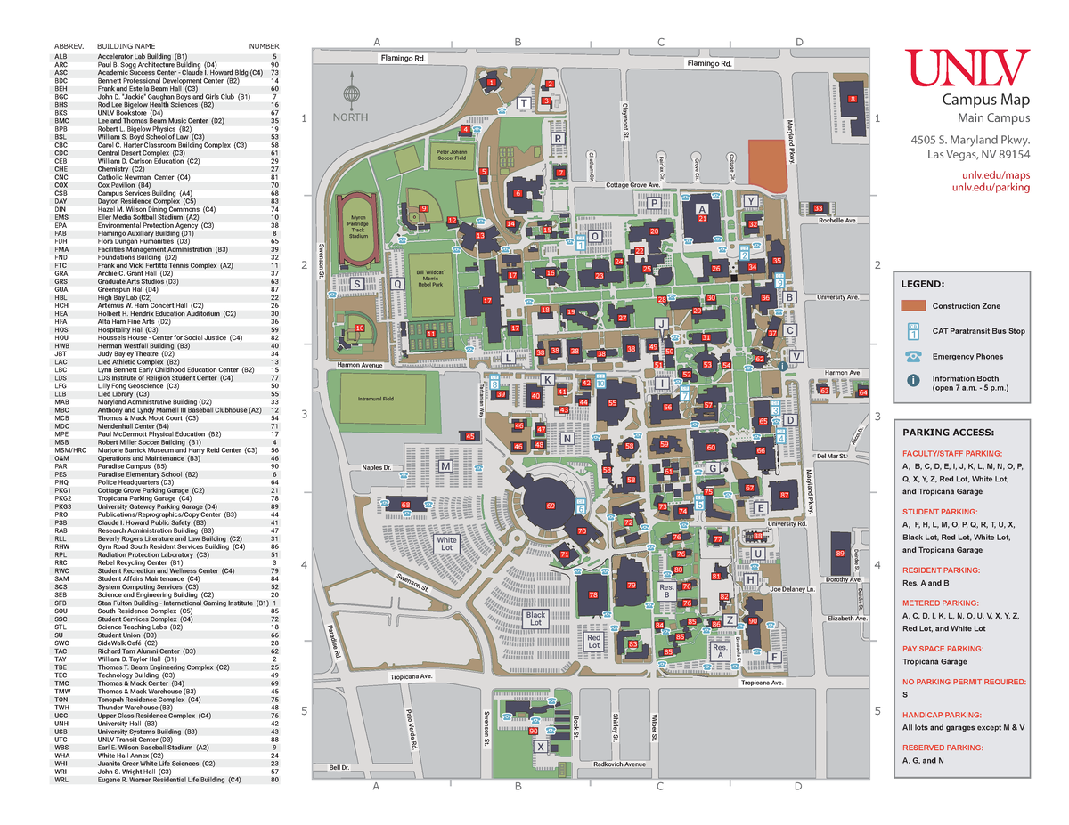 University of Nevada, Las Vegas College Map - AB CD ABCD 5 4 3 2 1 5 4 ...