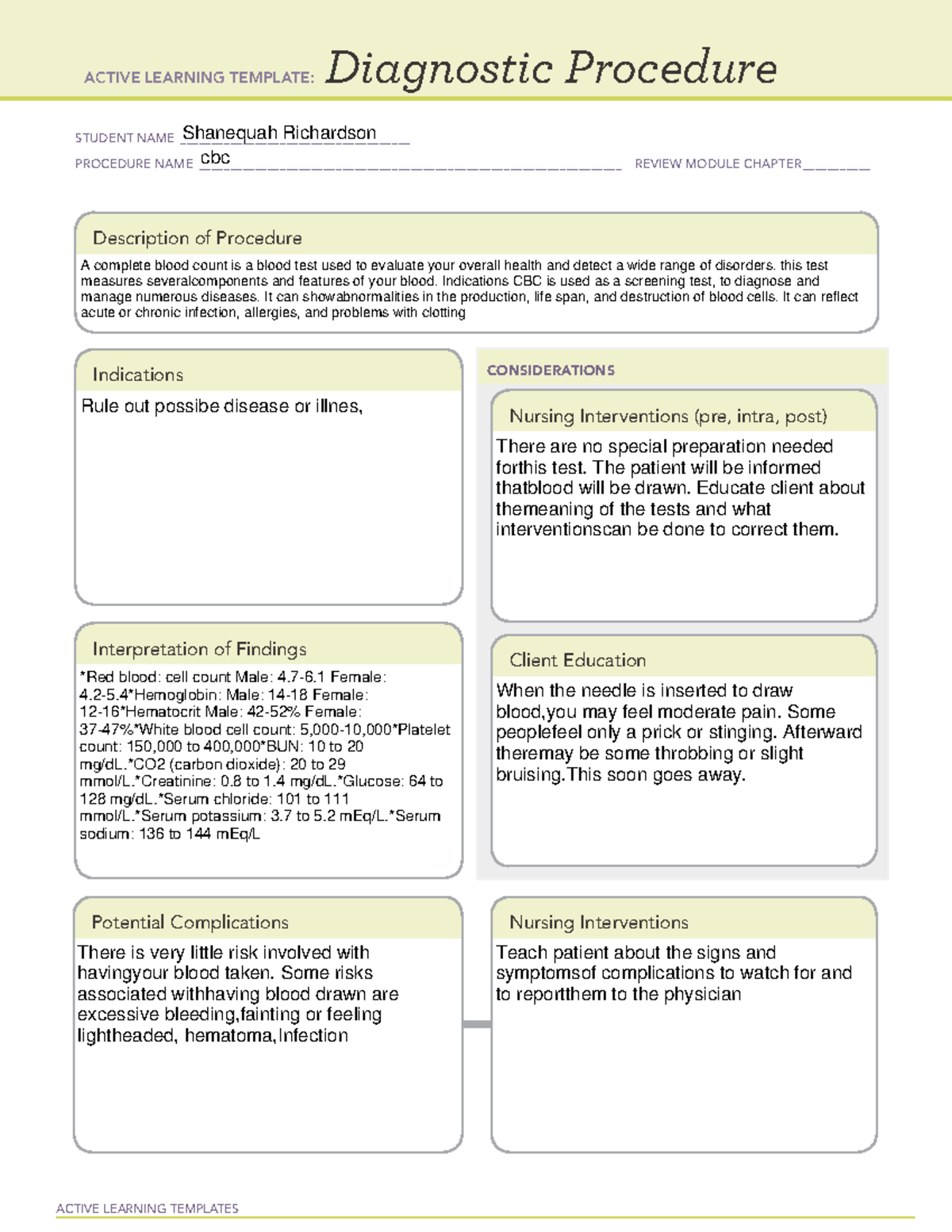 Cbc - practice cbc - ACTIVE LEARNING TEMPLATES Diagnostic Procedure ...