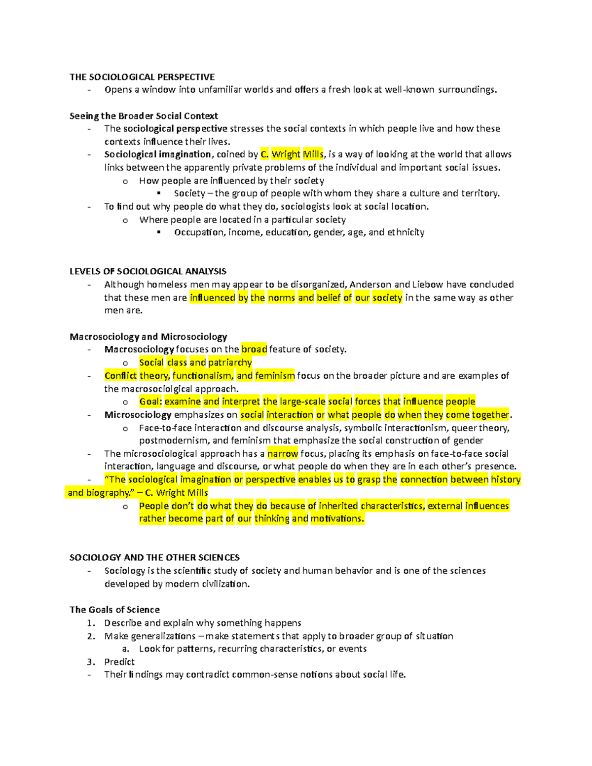 SY101 chapter 1 - Lecture notes 1 - THE SOCIOLOGICAL PERSPECTIVE Opens ...