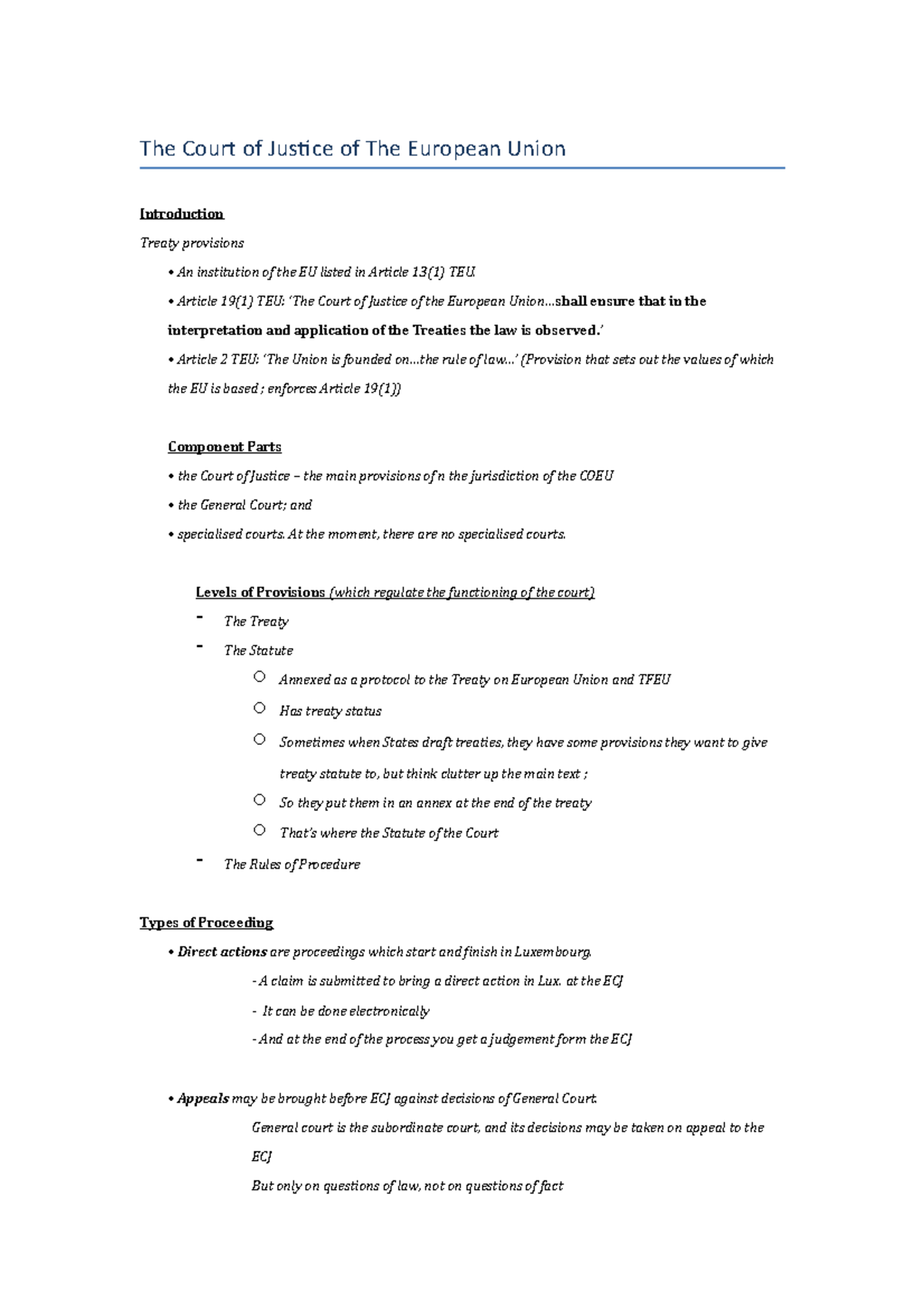 Co J Notes - The Court of Justice of The European Union Introduction ...