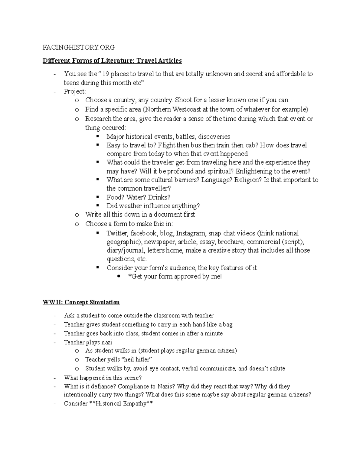 Lesson Ideas History FACINGHISTORY Different Forms Of Literature