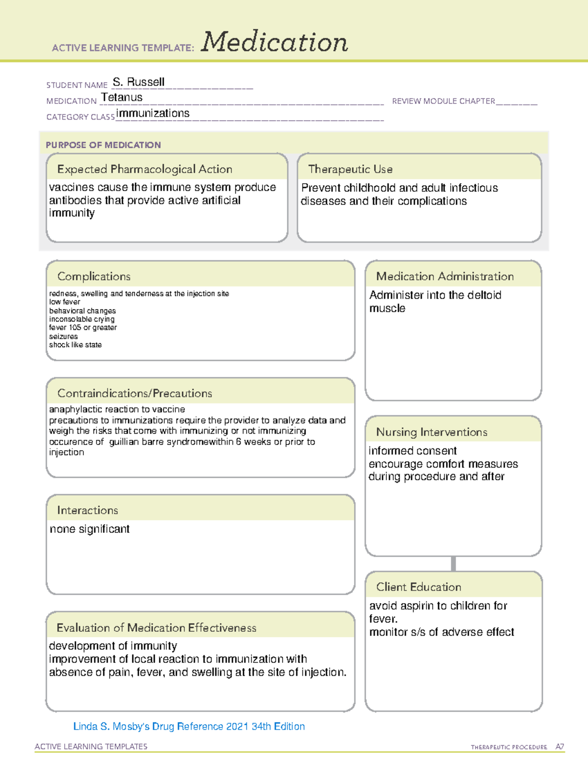 Tetanus - ati - ACTIVE LEARNING TEMPLATES THERAPEUTIC PROCEDURE A ...