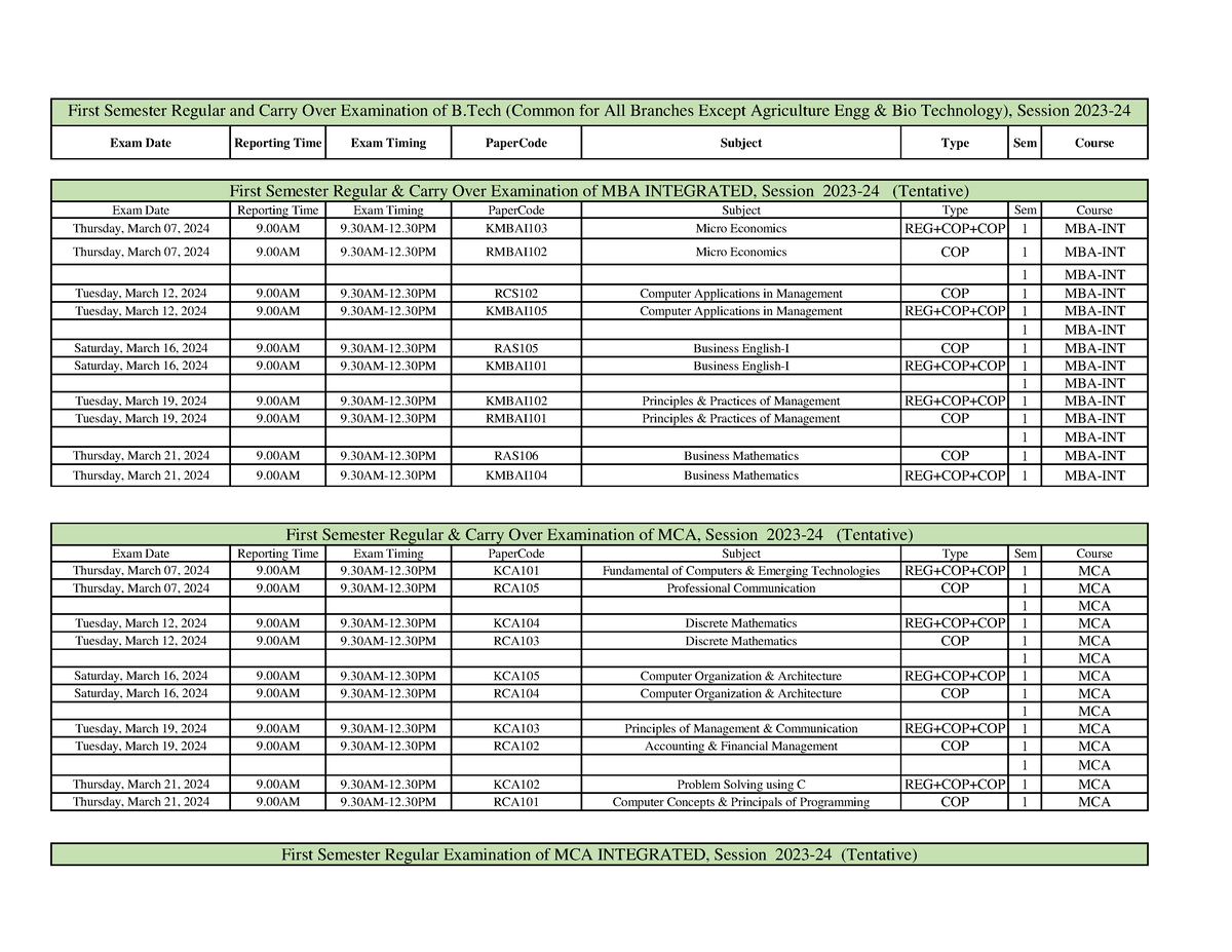 1st and 3rd sem date sheet - Exam Date Reporting Time Exam Timing ...