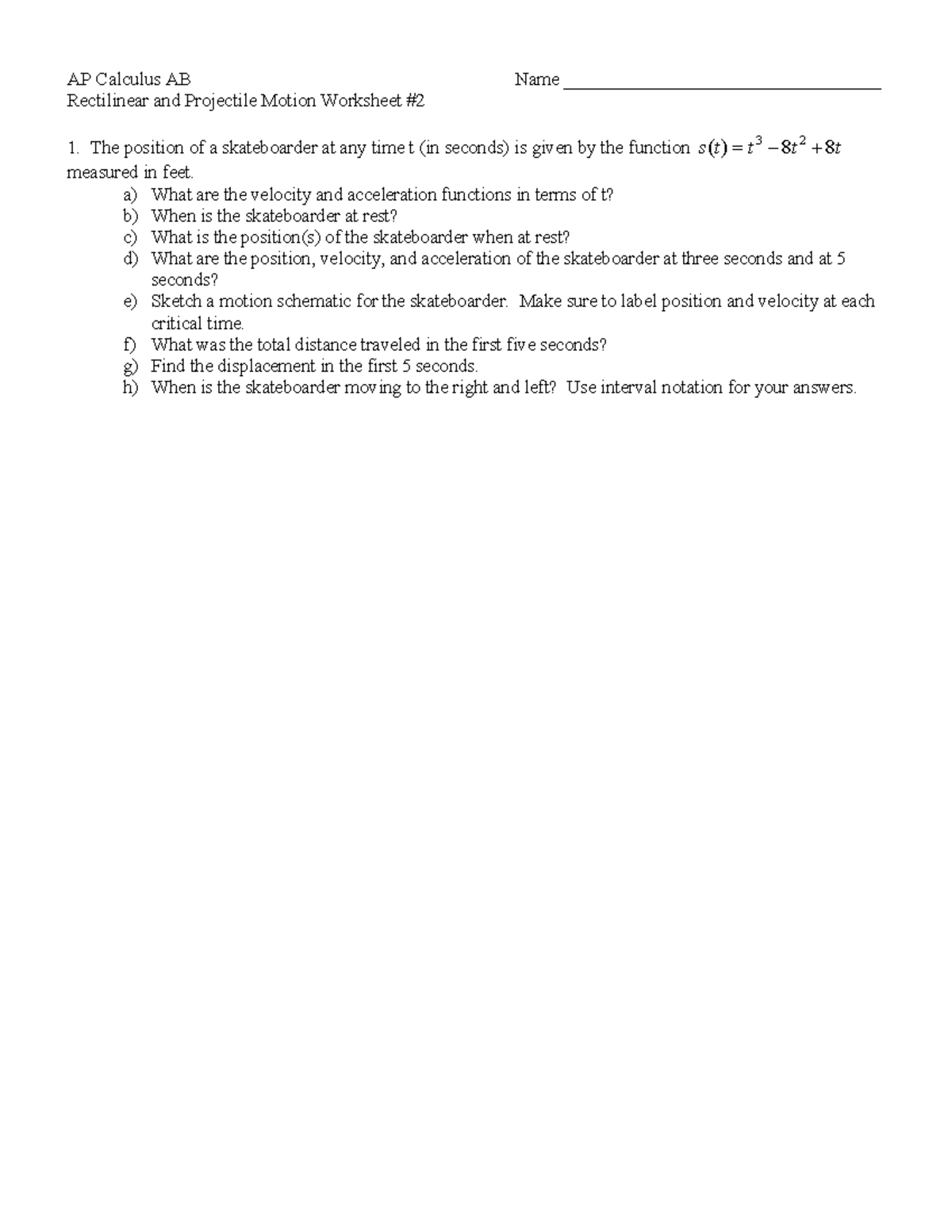 3.7 Motion ws2 - Worksheet - AP Calculus AB Name ...