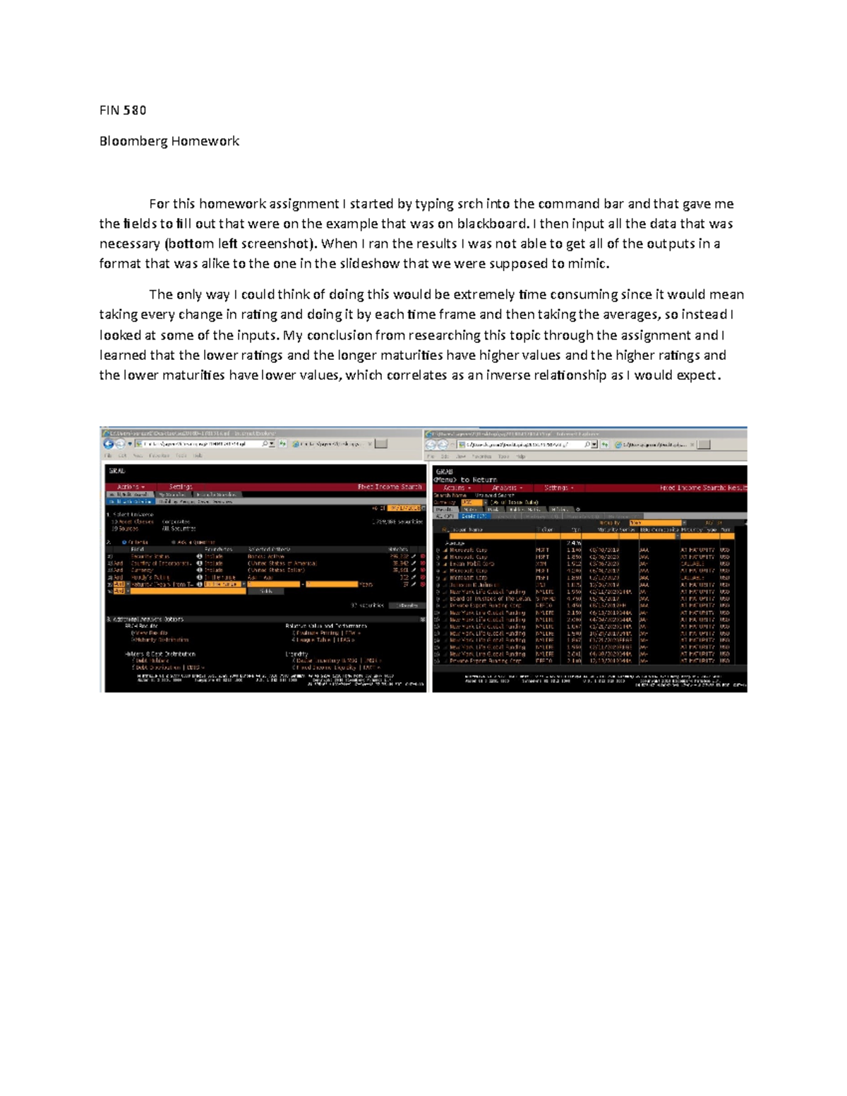 Final homework fin 580 copy - FIN 580 Bloomberg Homework For this ...
