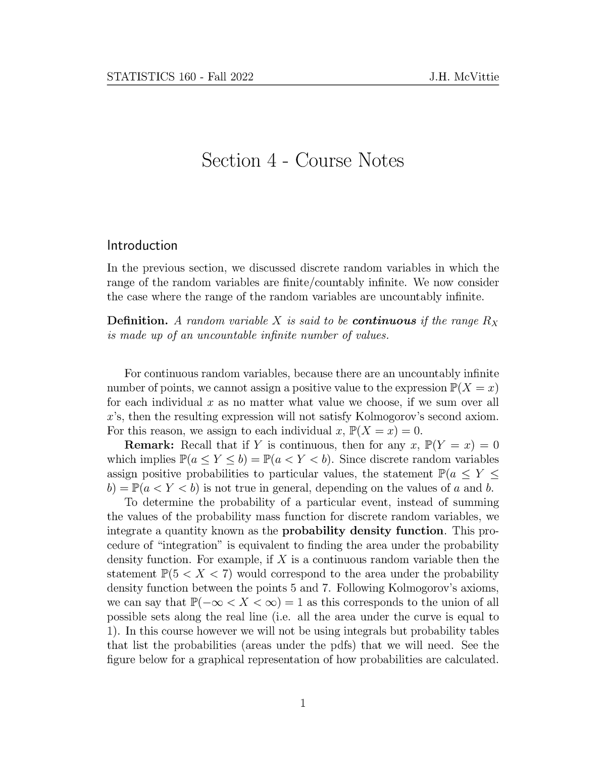 Section 4 Course Notes Stats 160 Section 4 Course Notes