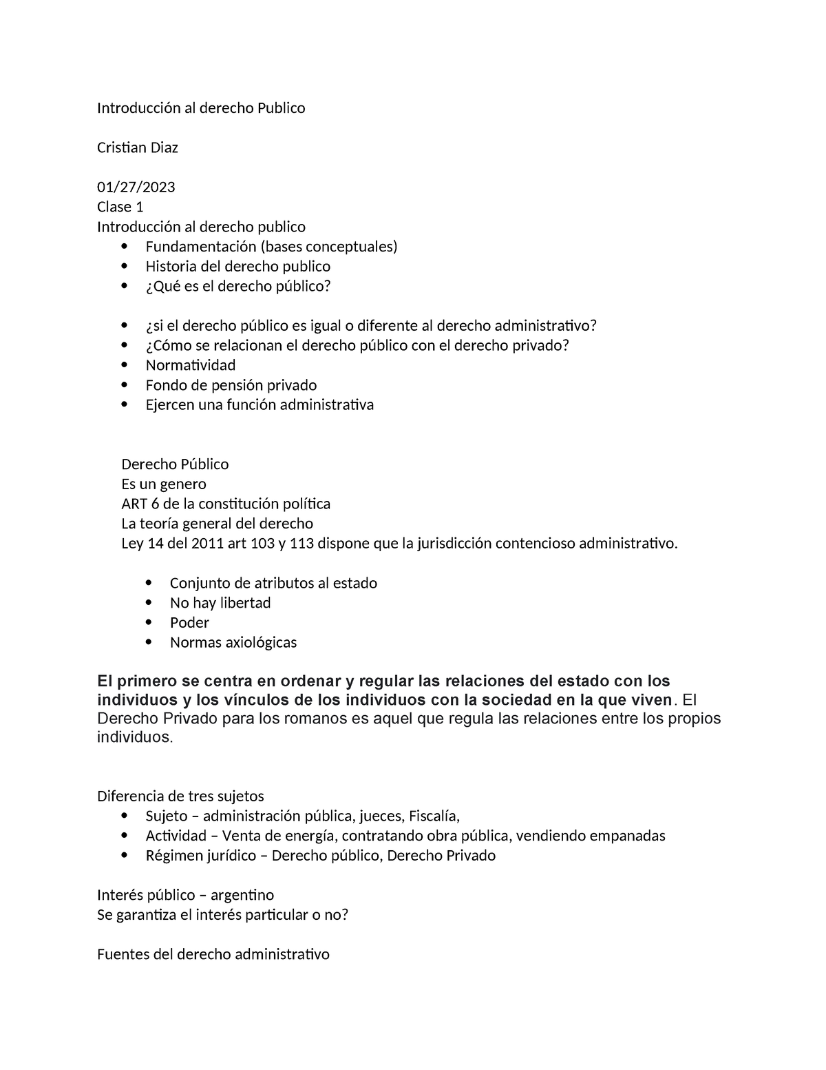 Introducción Al Derecho Publico Introducción Al Derecho Publico Cristian Diaz 0127 Clase 1 9416