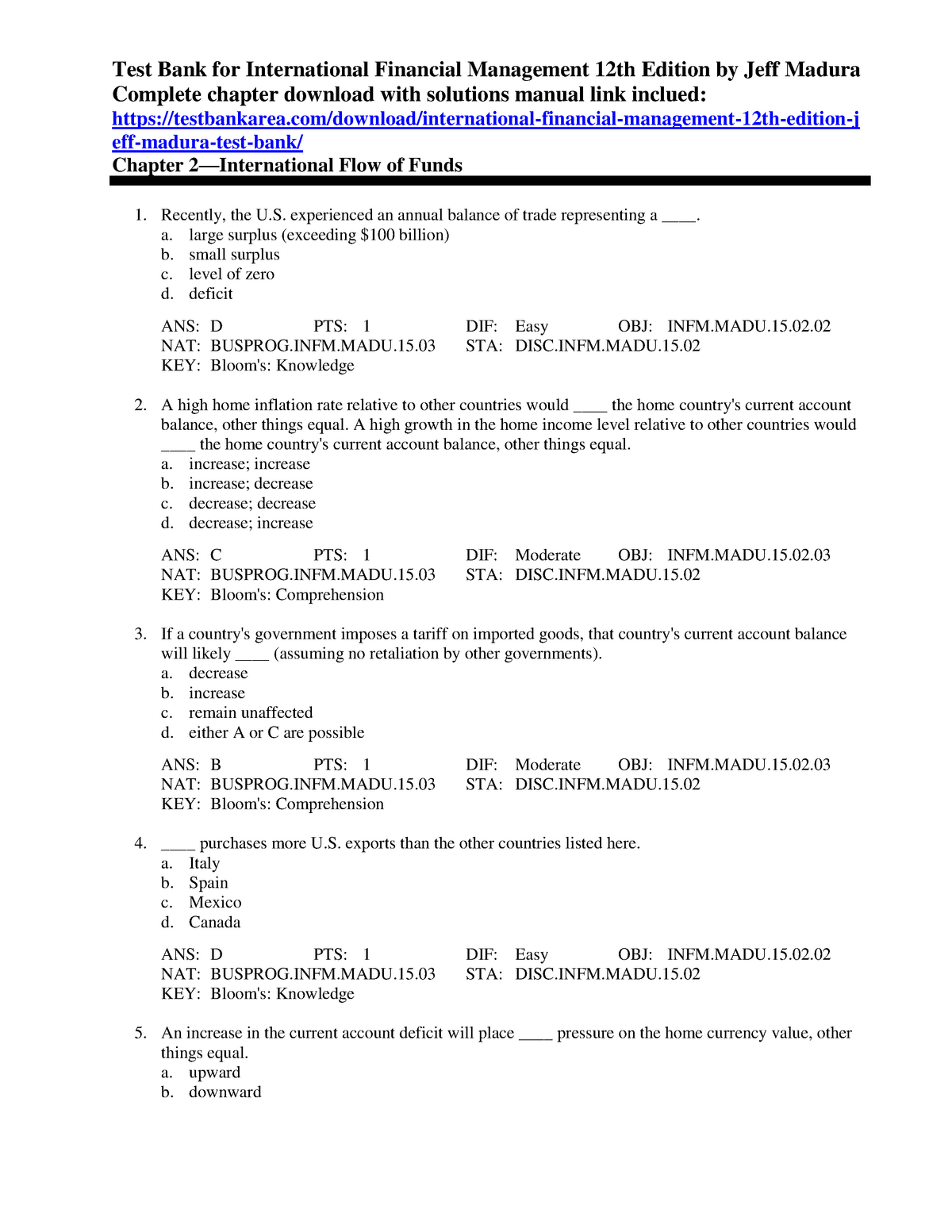 Test 2018 Questions And Answers Test Bank For International Financial Management 12th Edition