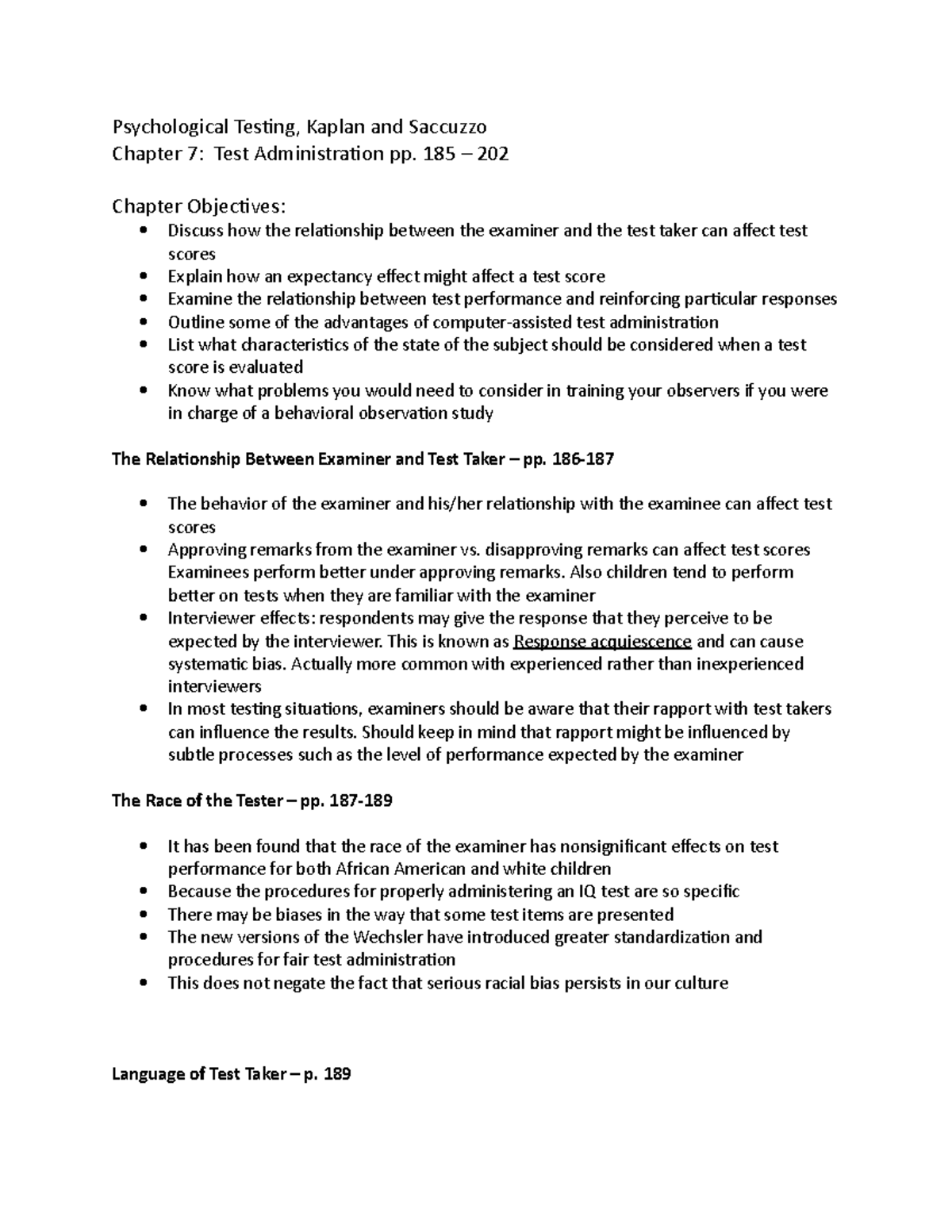 Kaplan Summary Ch 7 - Psychological Testing: Principles Applications ...