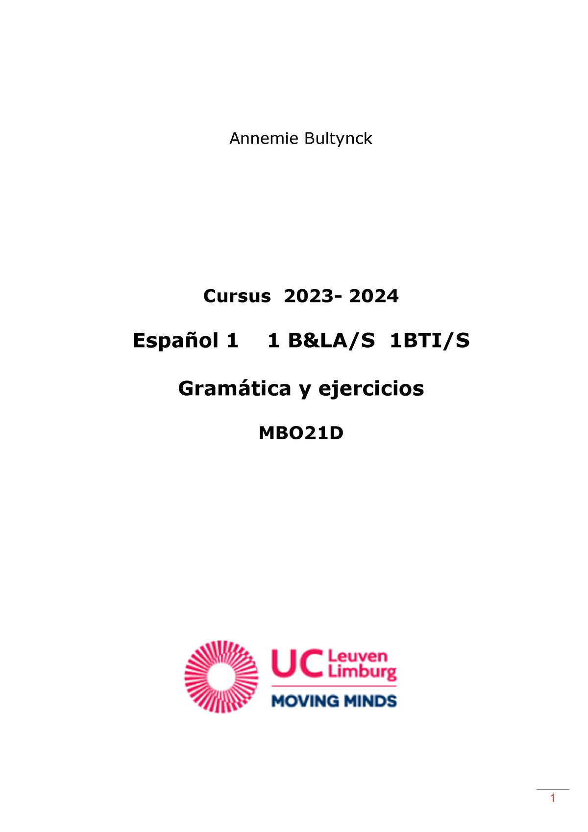 Cursus Esp1 Sept2023 - Annemie Bultynck Cursus 2023- 2024 Español 1 1 B ...