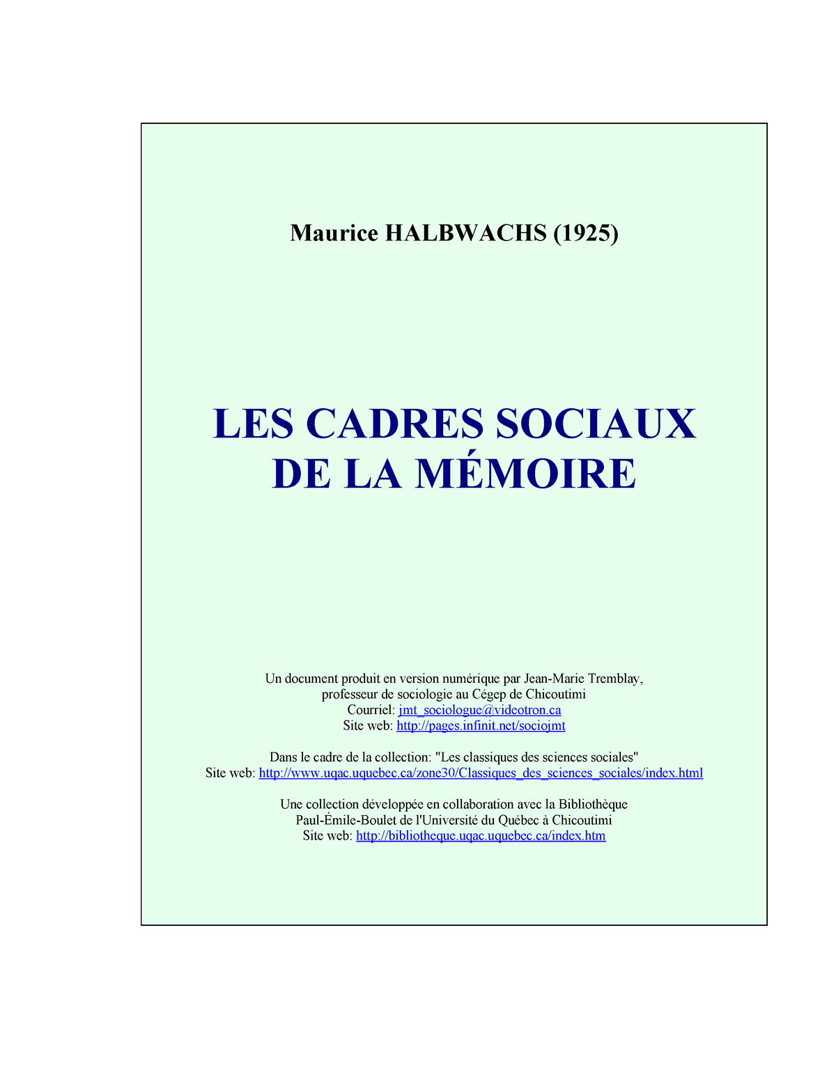 Halbwachs Les Cadres Sociaux De La Mémoire Maurice Halbwachs 1925