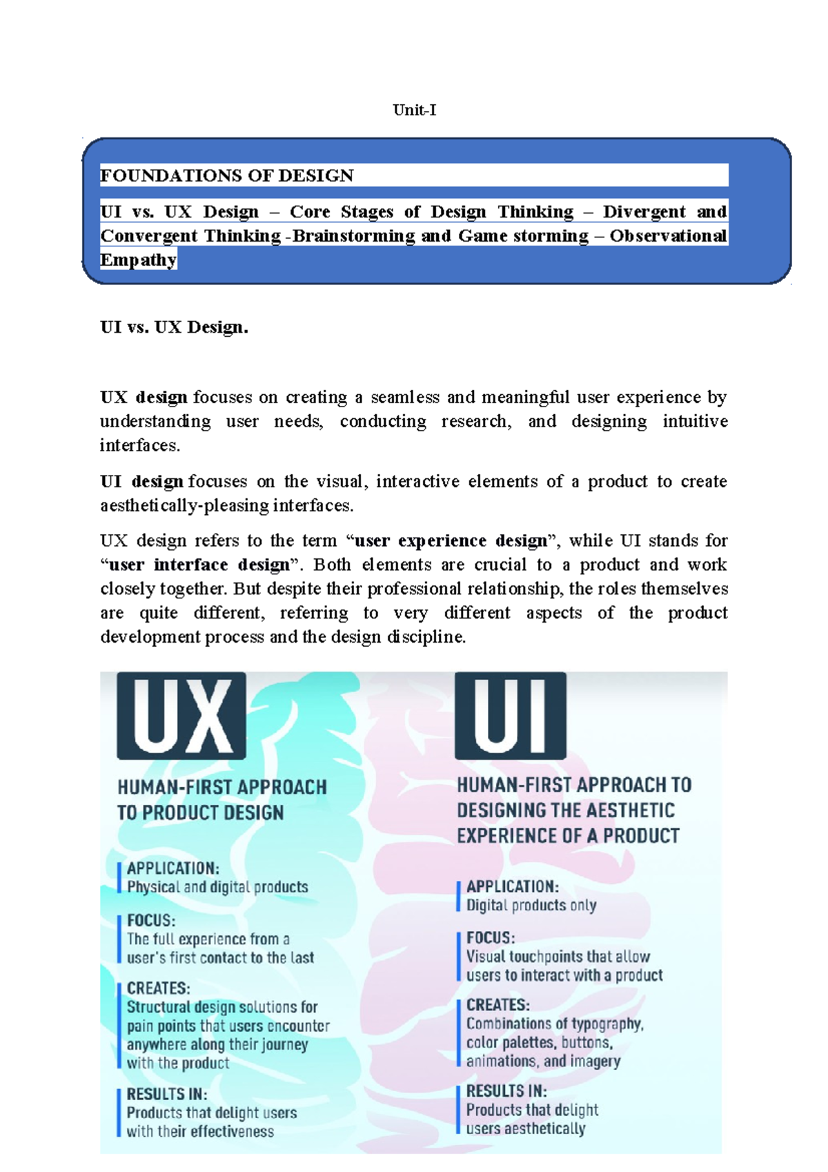 UI AND UX Design - Unit-I FOUNDATIONS OF DESIGN UI vs. UX Design – Core ...