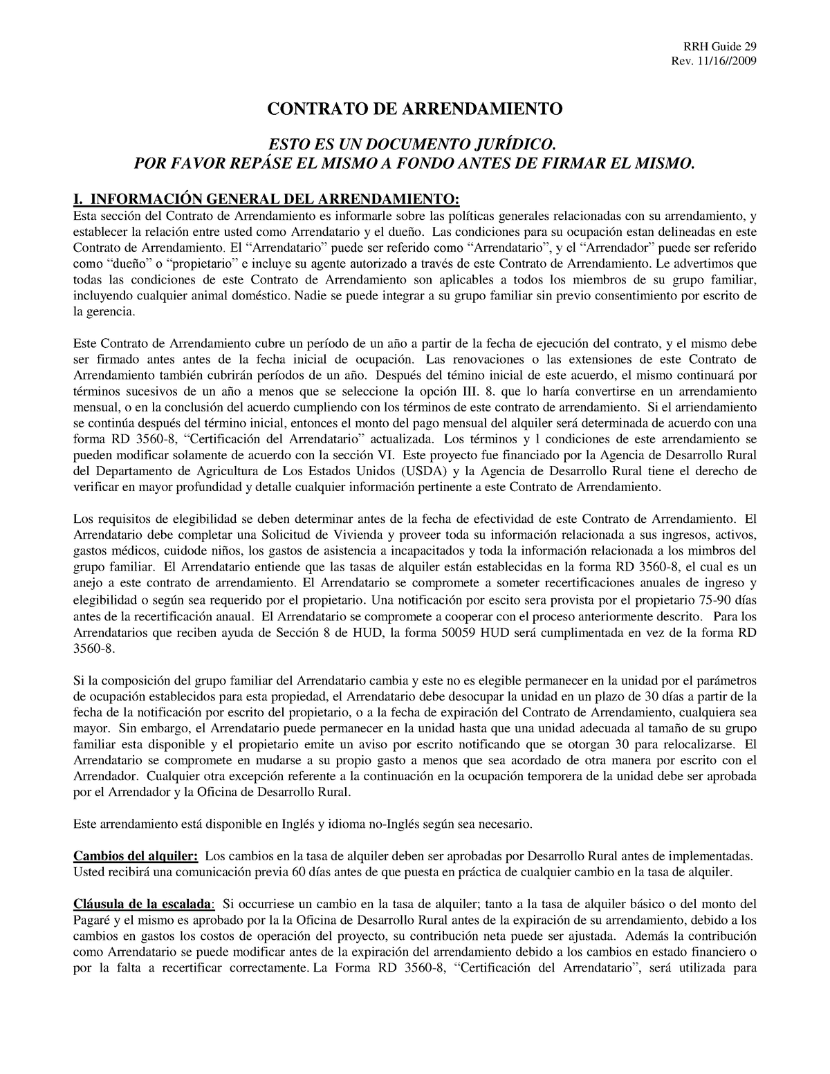 Mo Lease Agreement G29 Spanish Nov 162009 Rrh Guide 29 Rev 1116 Contrato De Arrendamiento 2472