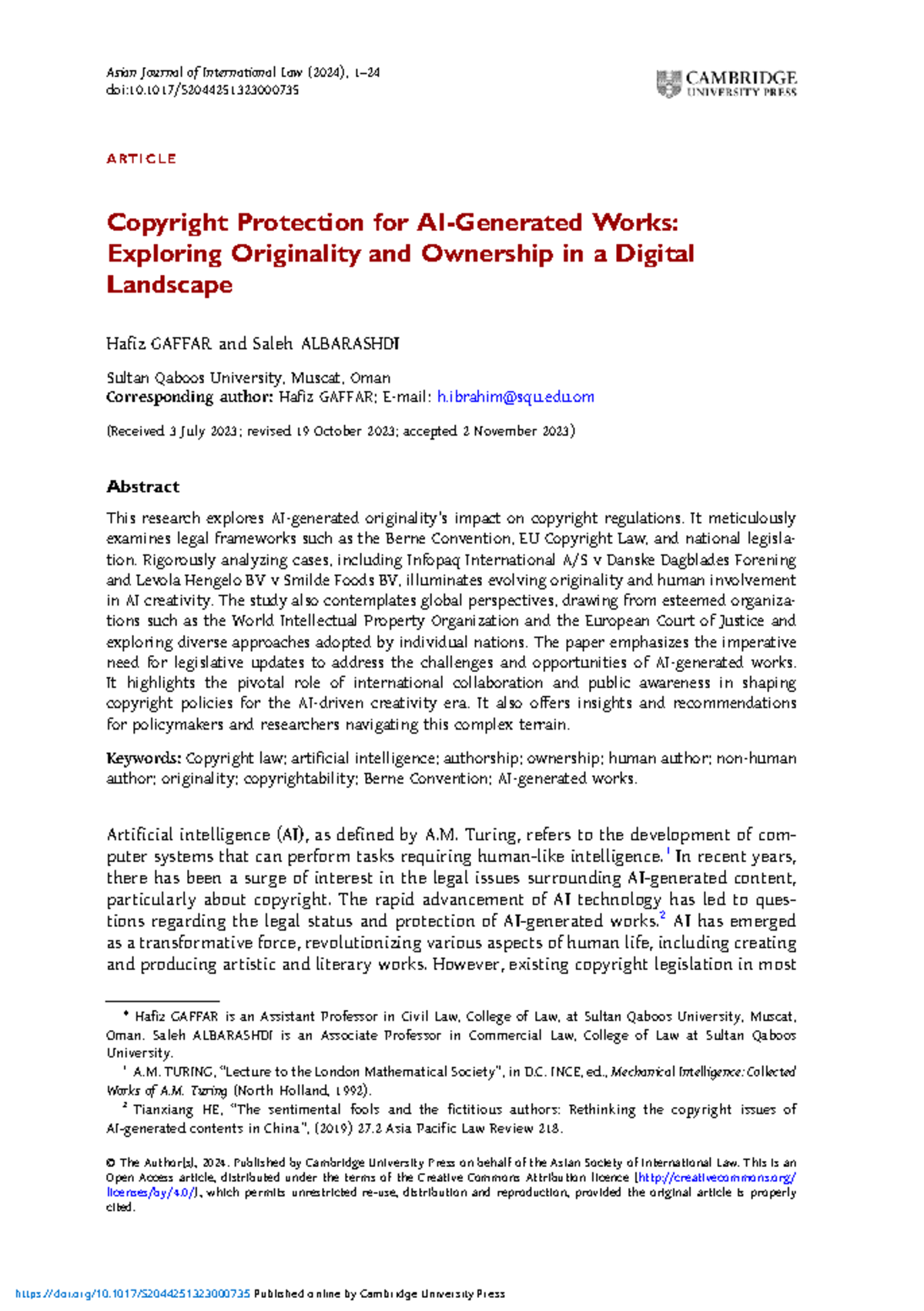 Copyright protection for ai generated works exploring originality and ...