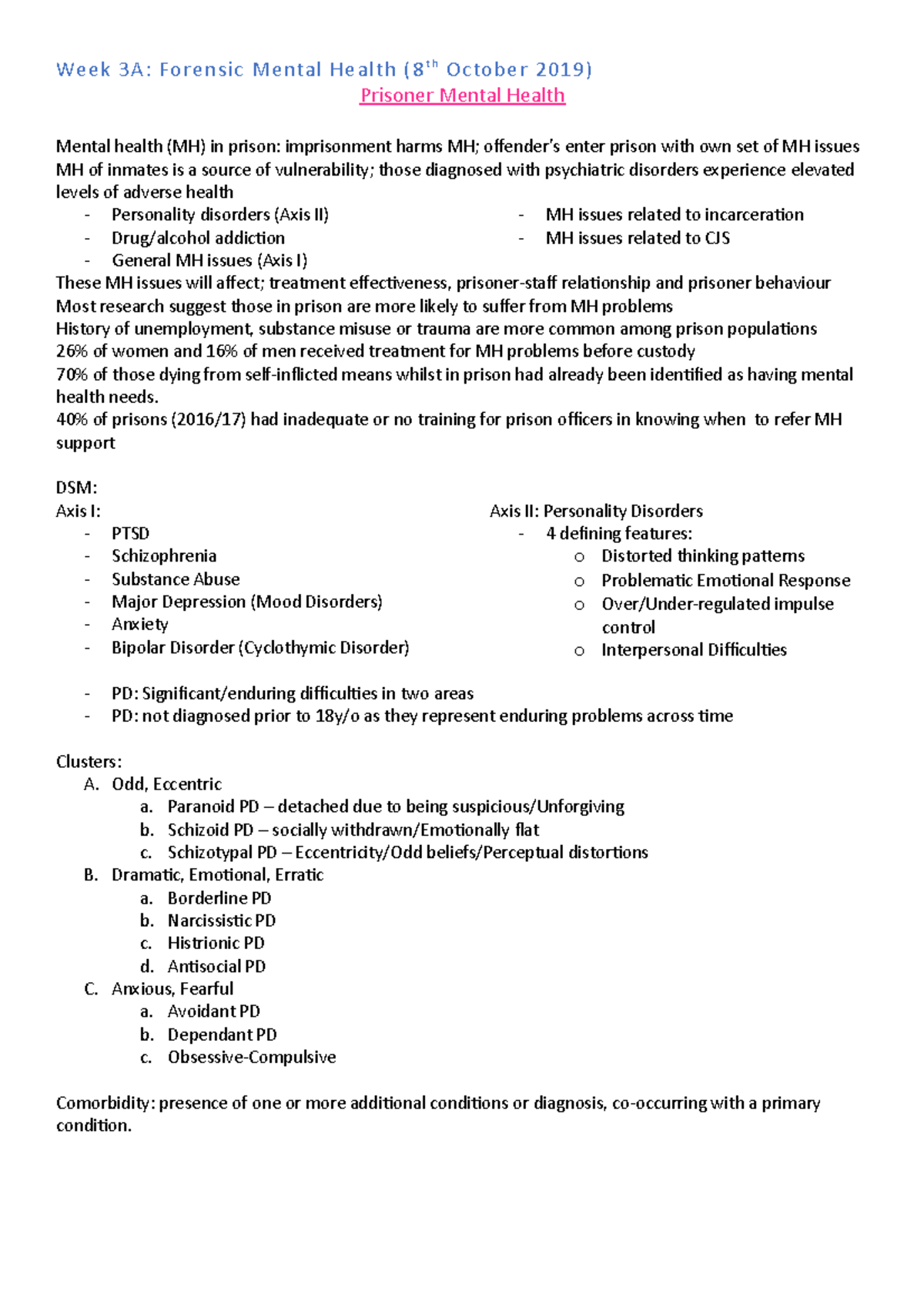 (3A) Prisoner Mental Health (08:10:19) - Week 3A: Forensic Mental ...