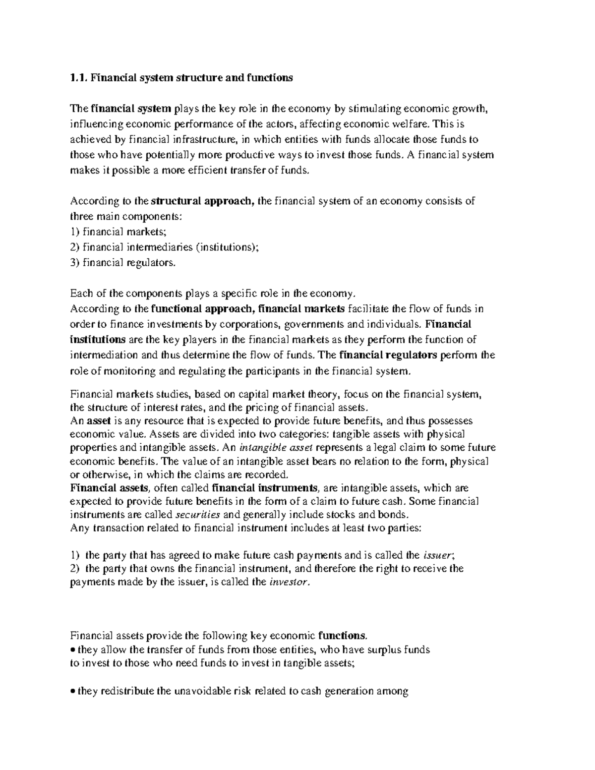 Financial system structure and functions - 1. Financial system ...