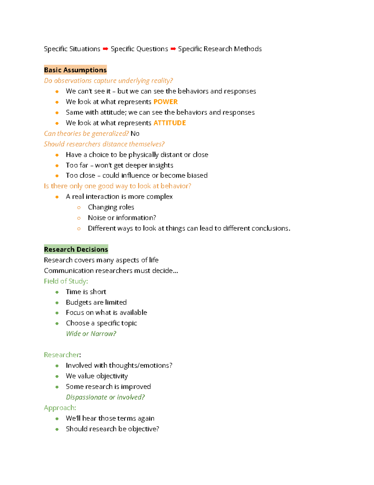 Assumptions Decisions Ideas Observations - Specific Situations Specific ...