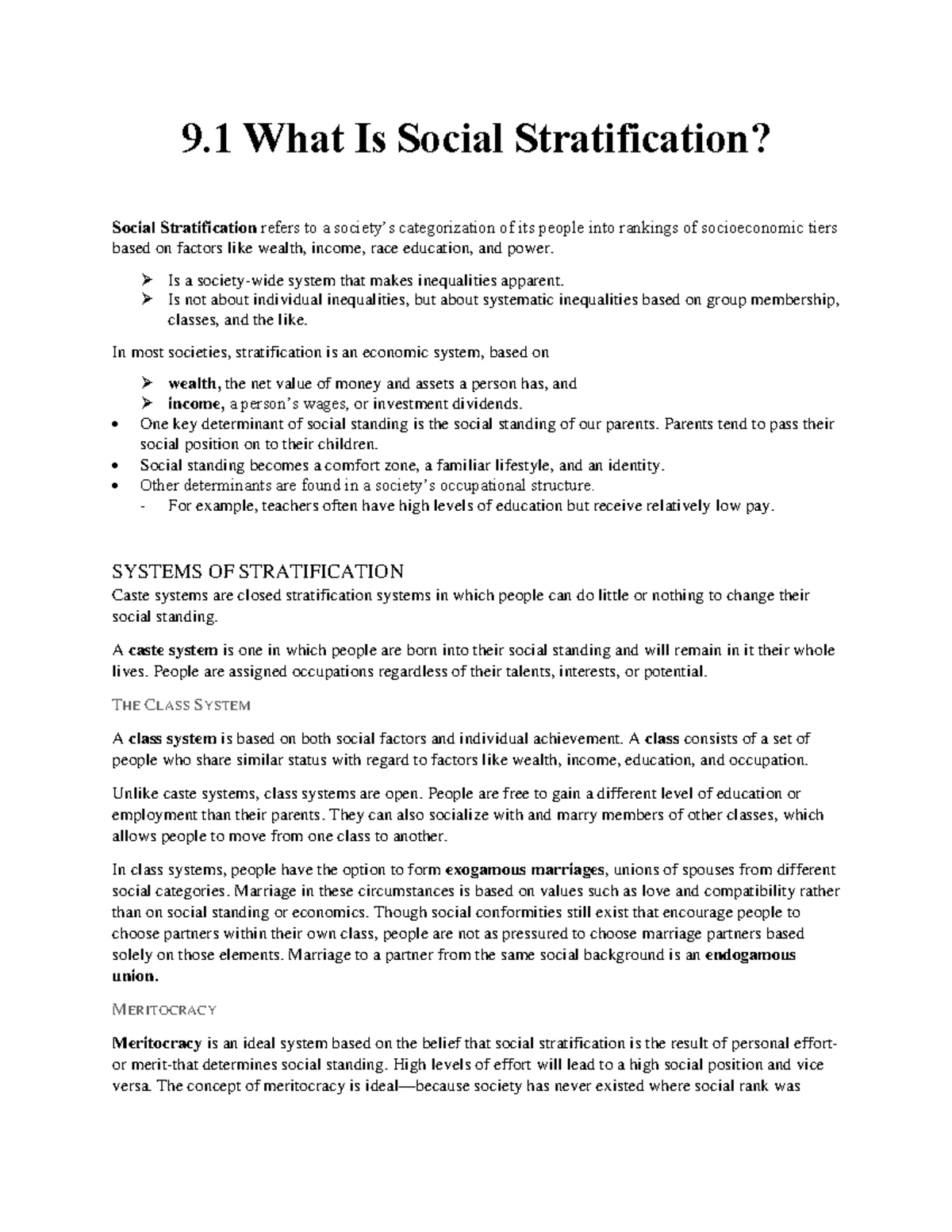 9.1 Social Stratification - 9 What Is Social Stratification? Social  Stratification refers to a - Studocu