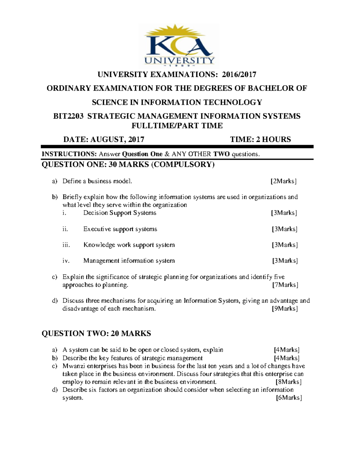 Bit2203 strategic management information systems - UNIVERSITY ...