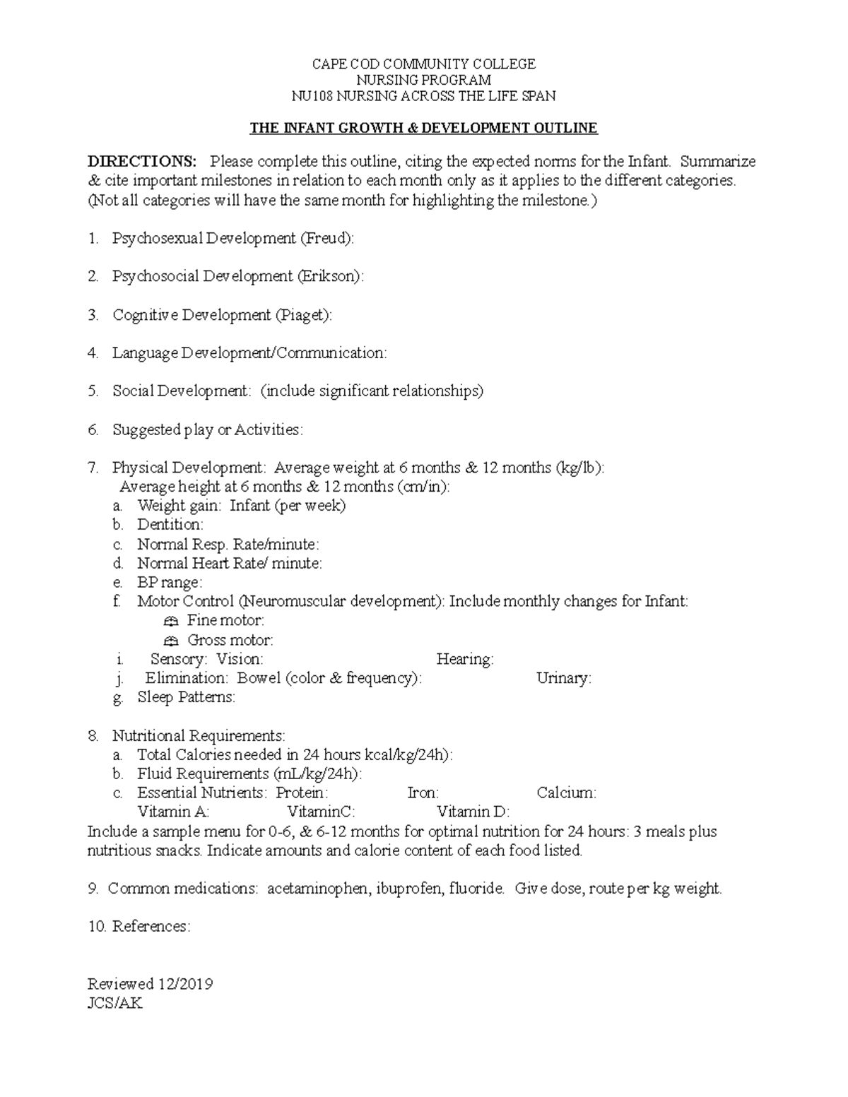 Infant Growth and Development Plan CAPE COD COMMUNITY COLLEGE NURSING PROGRAM NU108 NURSING