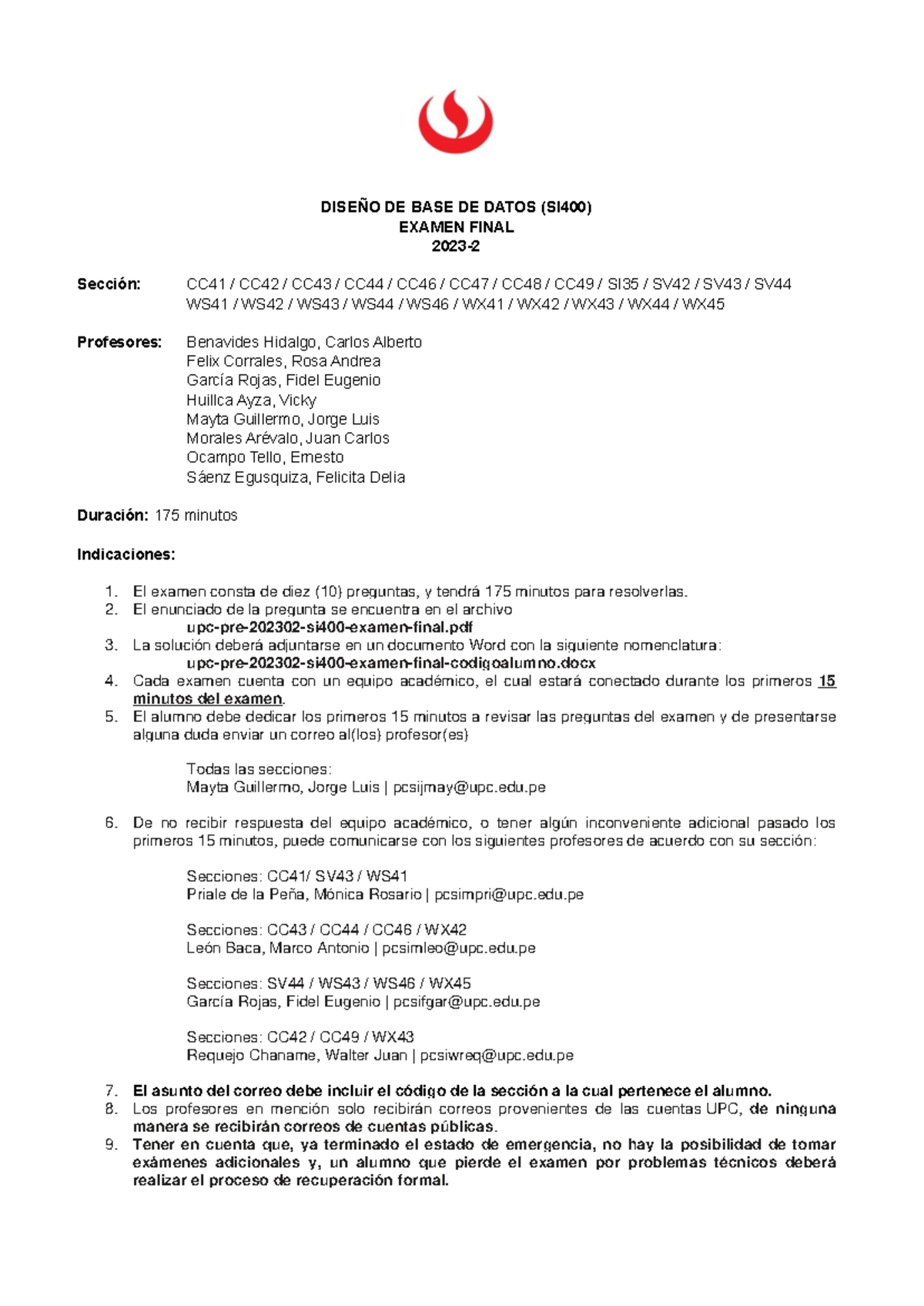 Upc Pre 202302 Si400 Examen Final Remoto 02 DiseÑo De Base De Datos Si400 Examen Final 2023 6547