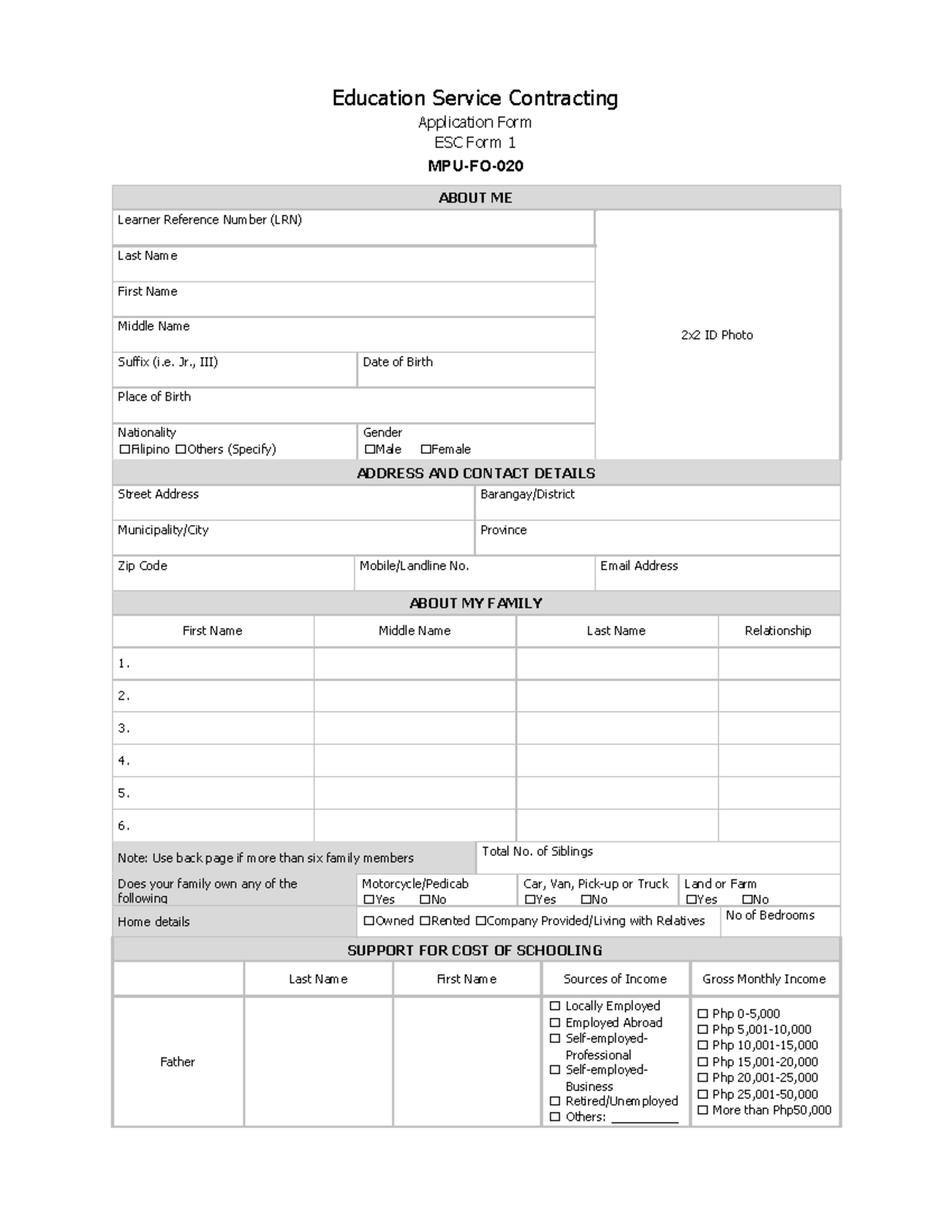 ESC Application Form Mpufo 020 - Education Service Contracting ...