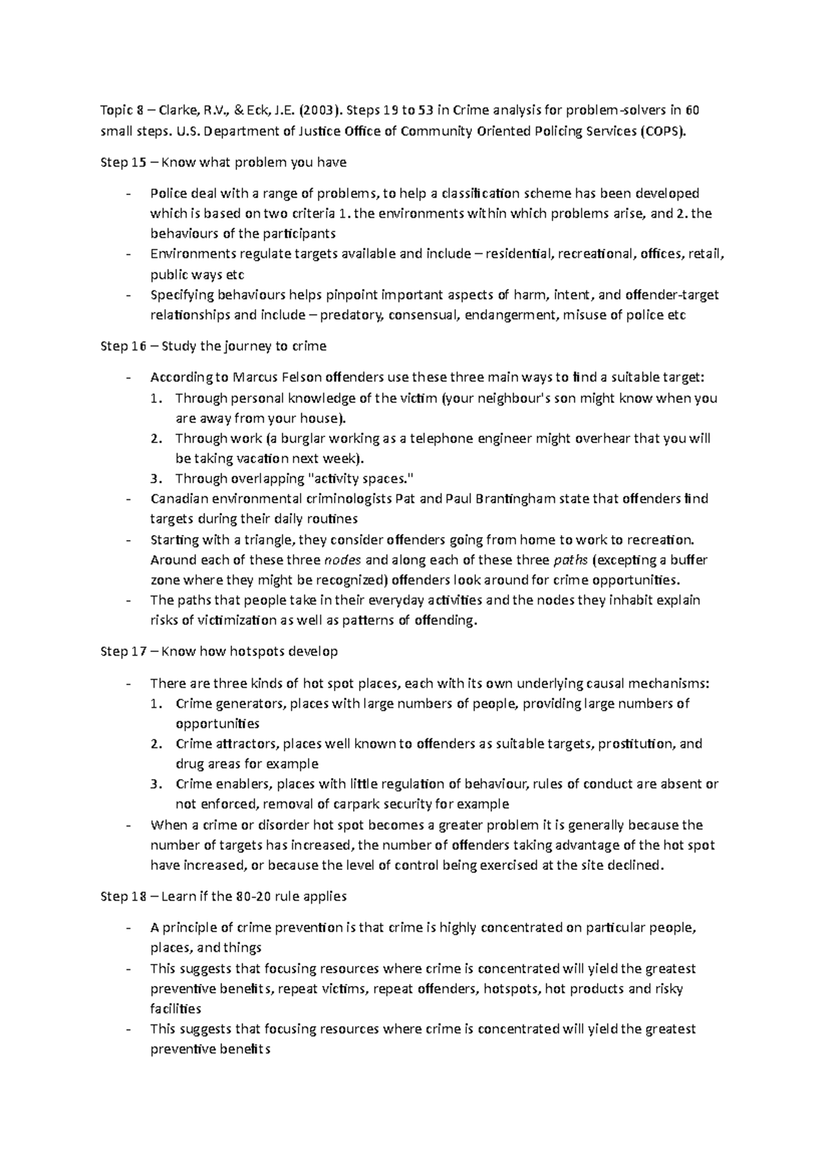 Topic 7 - Crime Analysis Steps - Topic 8 – Clarke, R., & Eck, J. (2003 ...