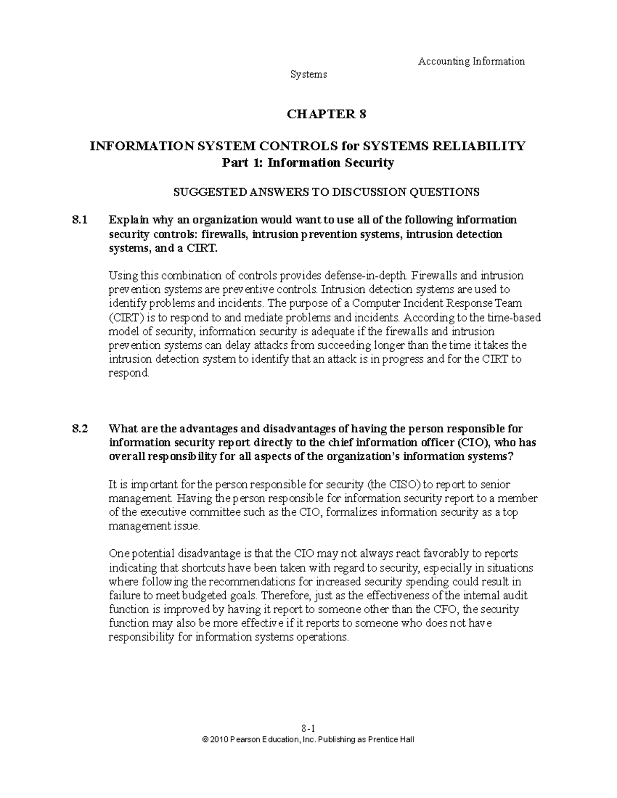 Rais12 SM CH08 - Answer - Accounting Information Systems CHAPTER 8 ...