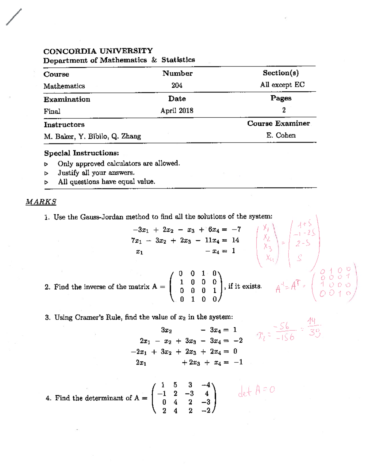 2018 Winter Final With Answers - MATH 204 - Concordia - Studocu