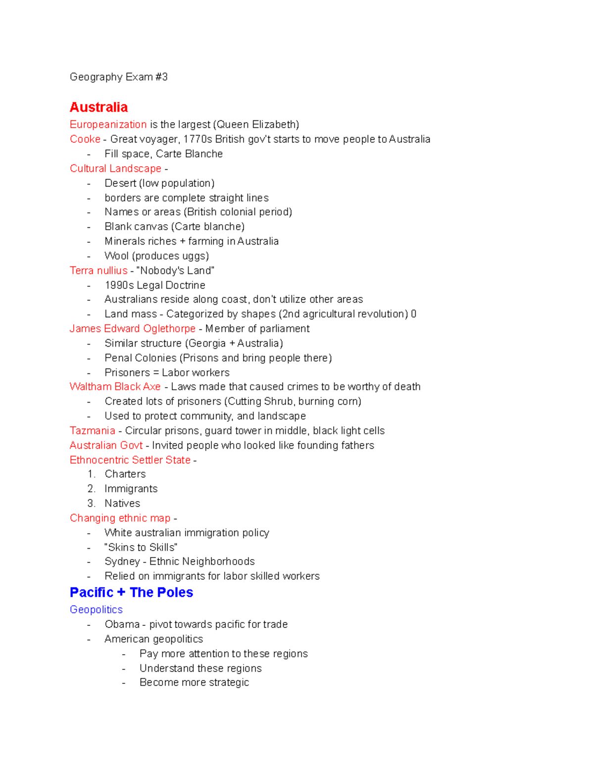 Geography Final Exam Study Guide - Geography Exam # Australia ...
