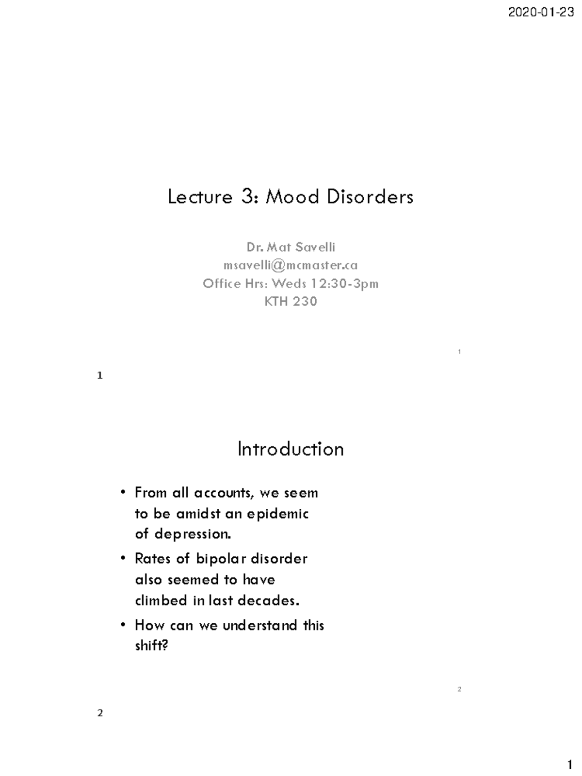 Lecture 3 - Mood Disorders 2020 - Warning: TT: undefined function: 32 ...