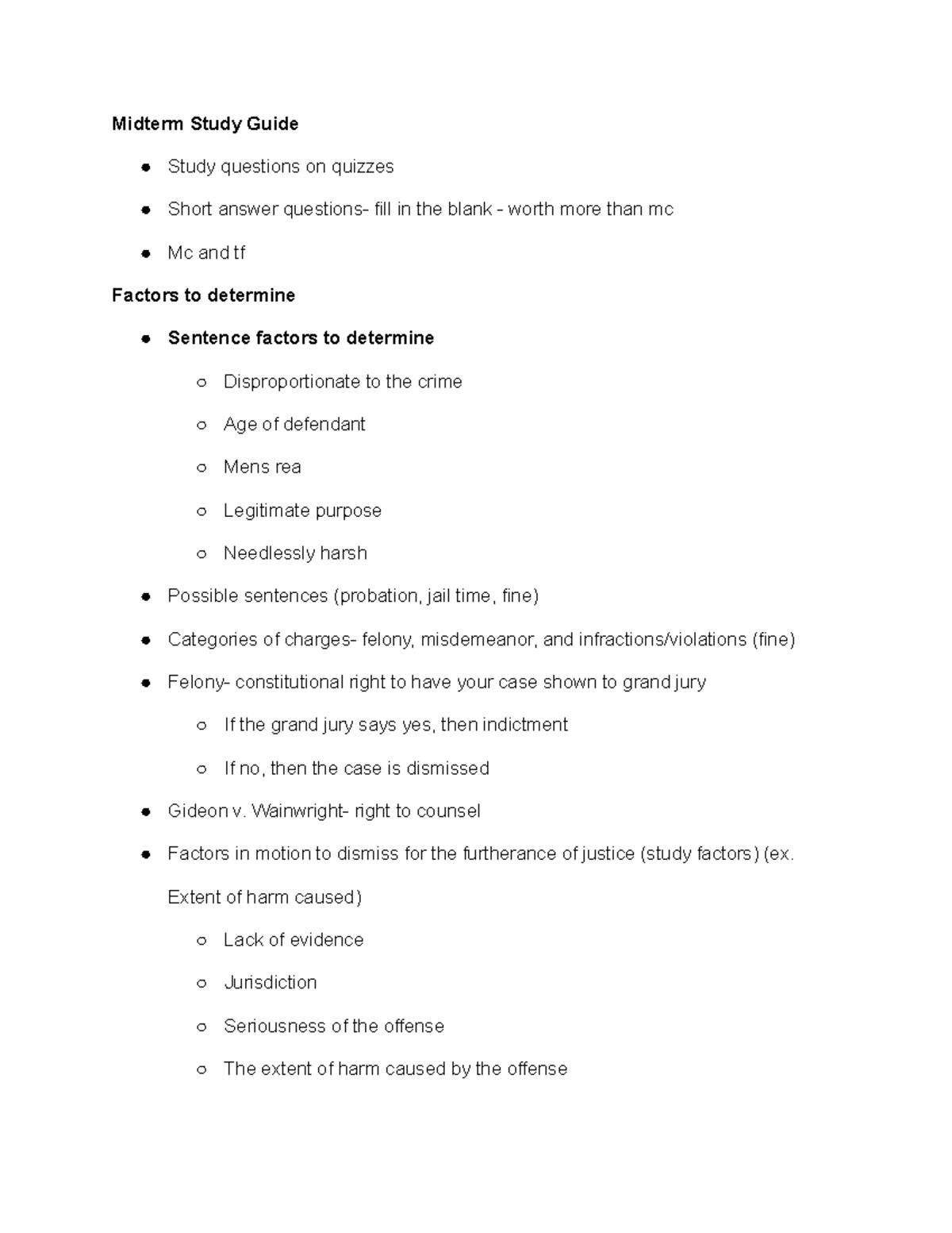 Criminal Law Midterm Notes - Midterm Study Guide Study Questions On ...