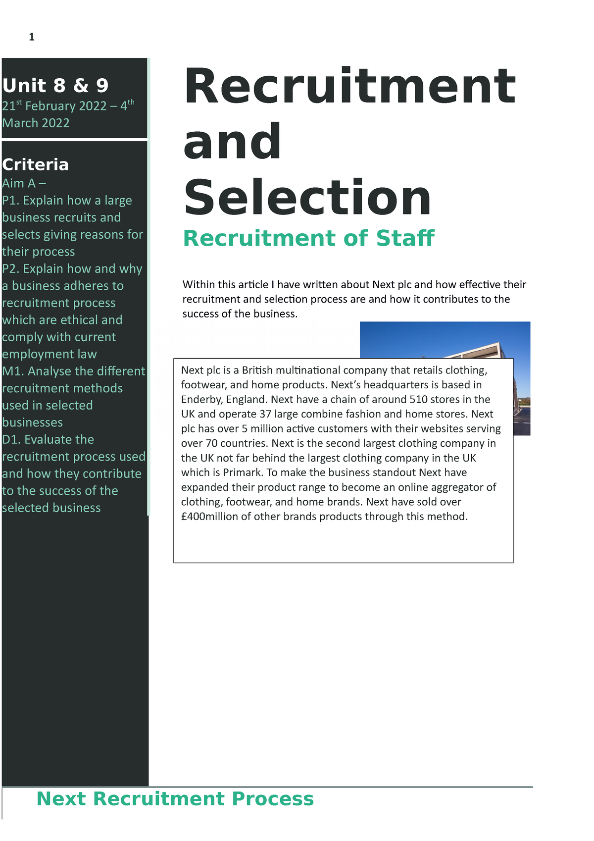 unit 8 recruitment and selection process assignment 1 tesco