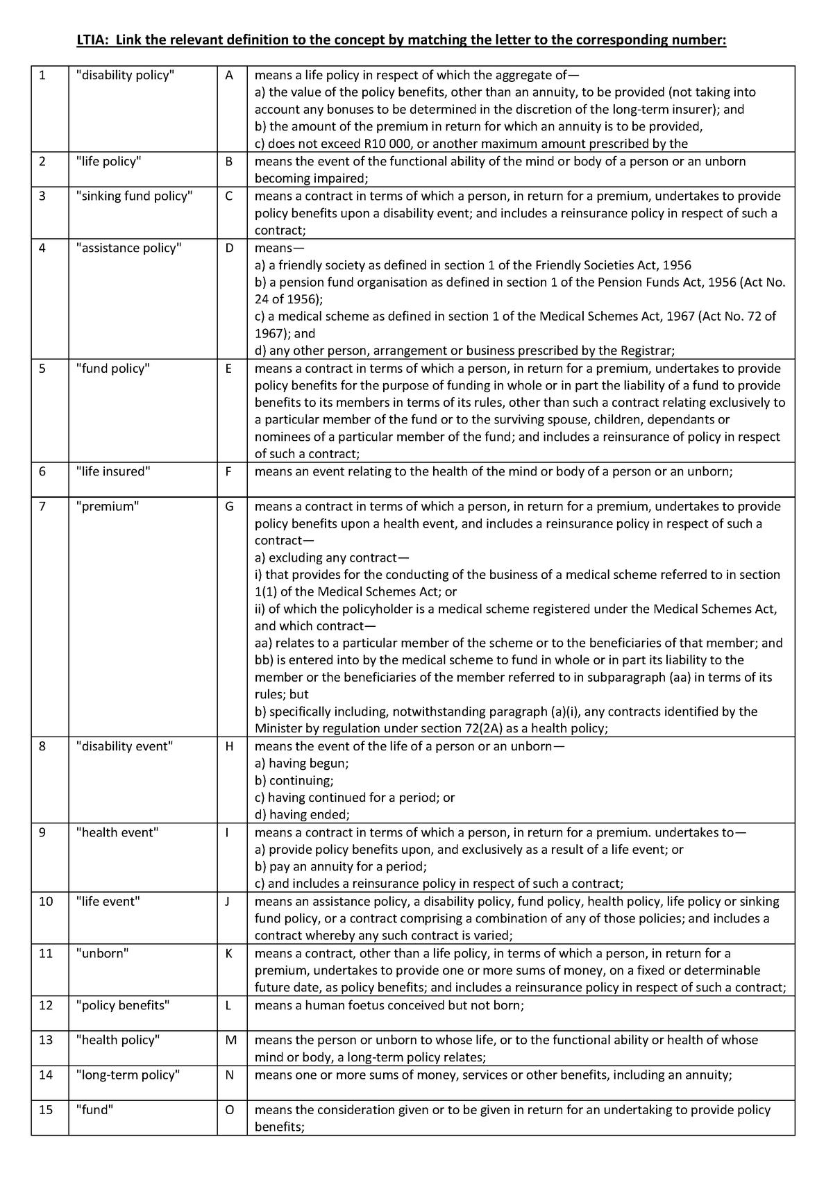 LTI Activity - LTIA: Link the relevant definition to the concept by ...