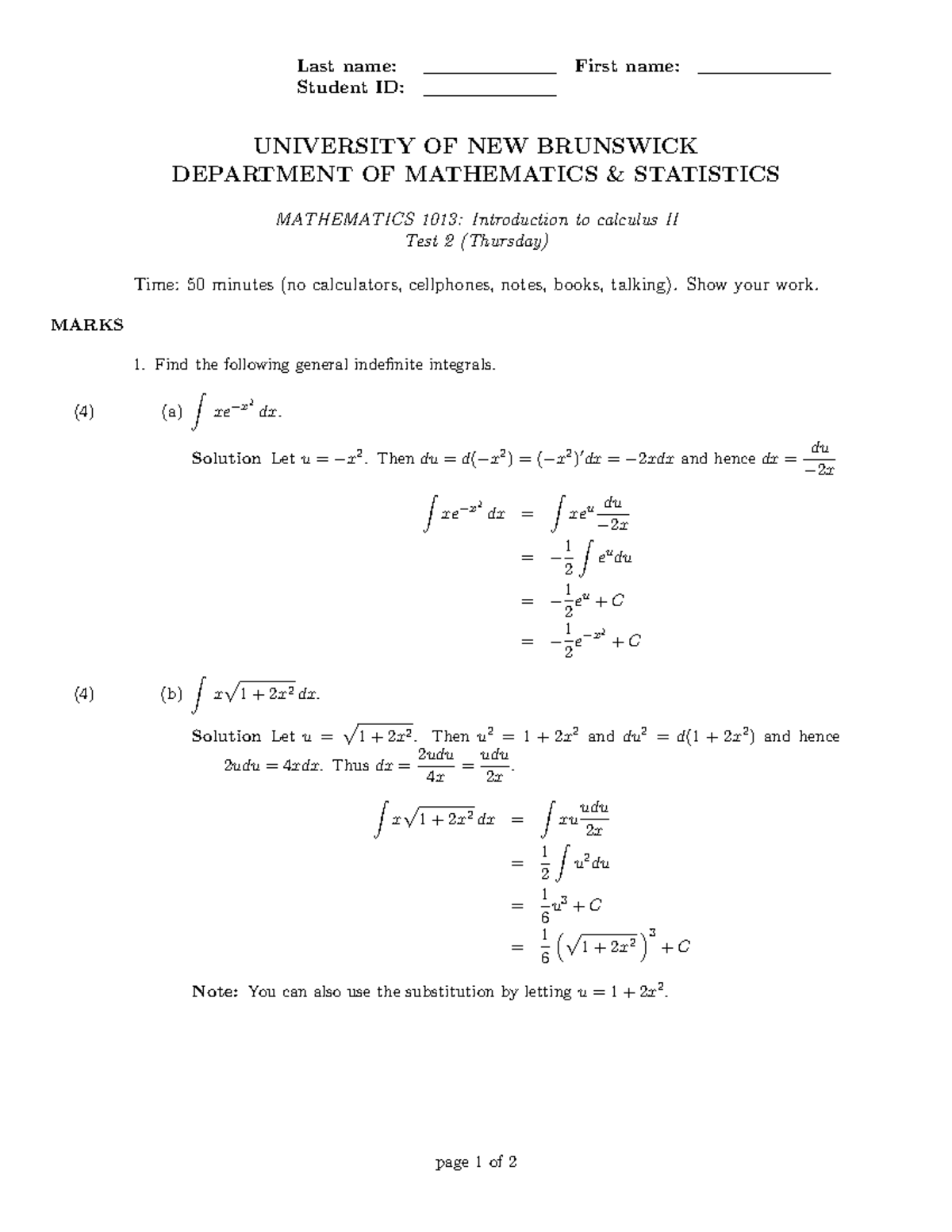 Test2b solution 1 of the 5 test that count 3050 of your final mark